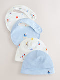 Blue Nautical baby hat and bib set 0-18mths - British product