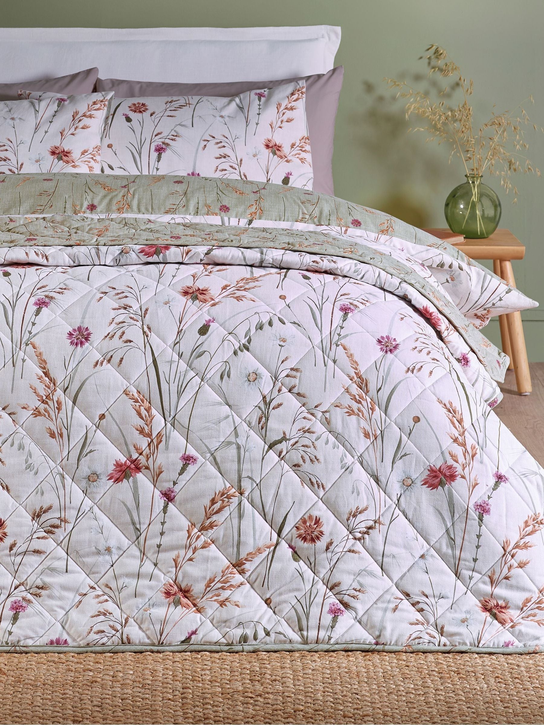 Catherine Lansfield brushed cotton bedspread floral print, imported from the UK