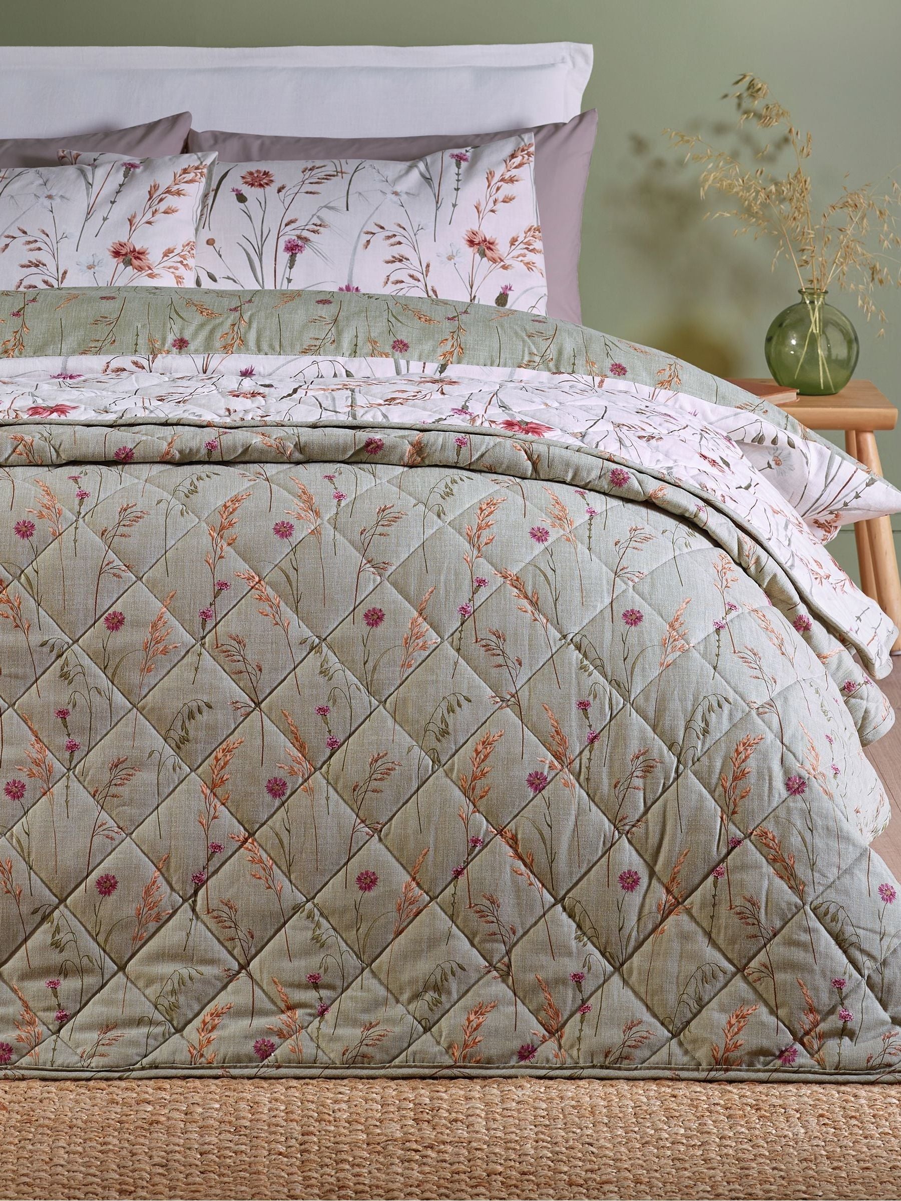 Catherine Lansfield brushed cotton bedspread floral print, imported from the UK