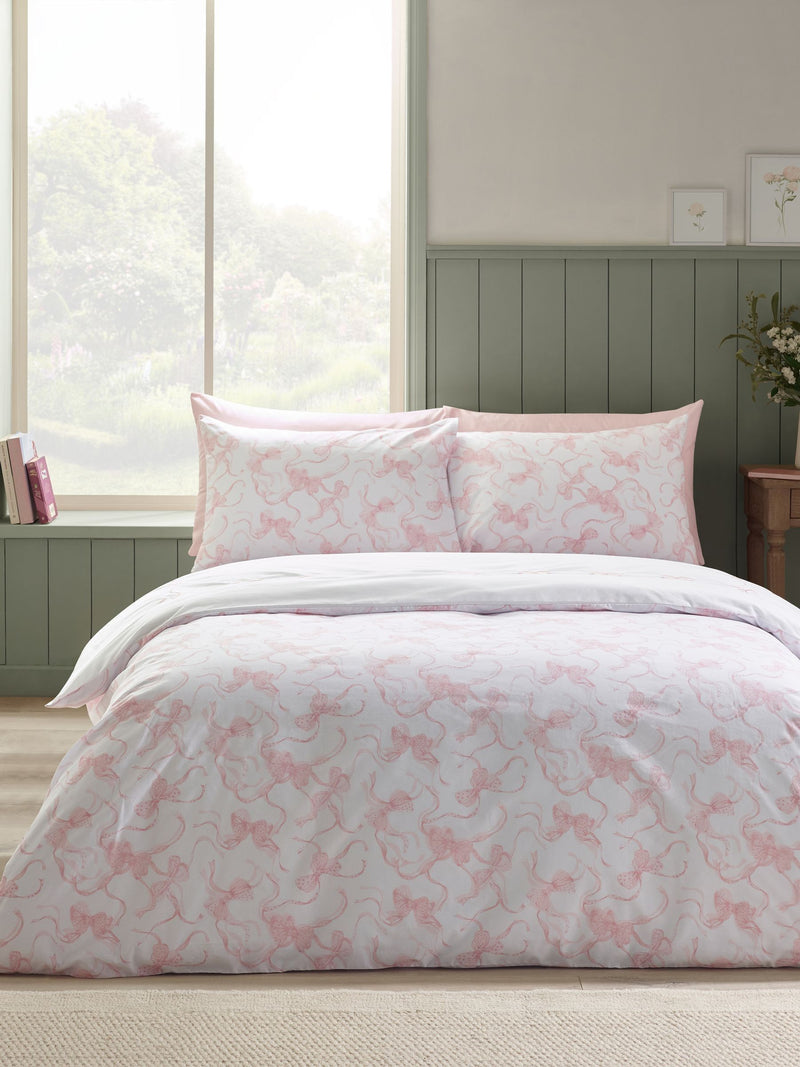 Catherine Lansfield white pink bow embroidery duvet cover set - British product