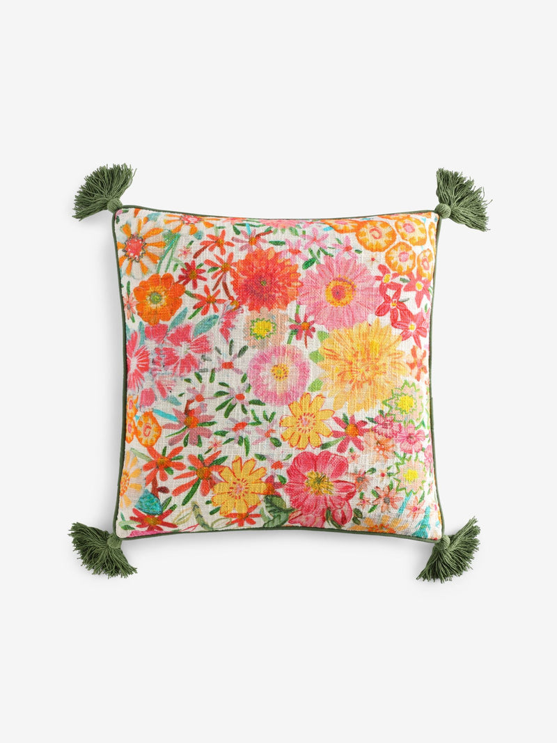 Lucy Tiffney cushion Orange Campion floral print 50cm, UK version