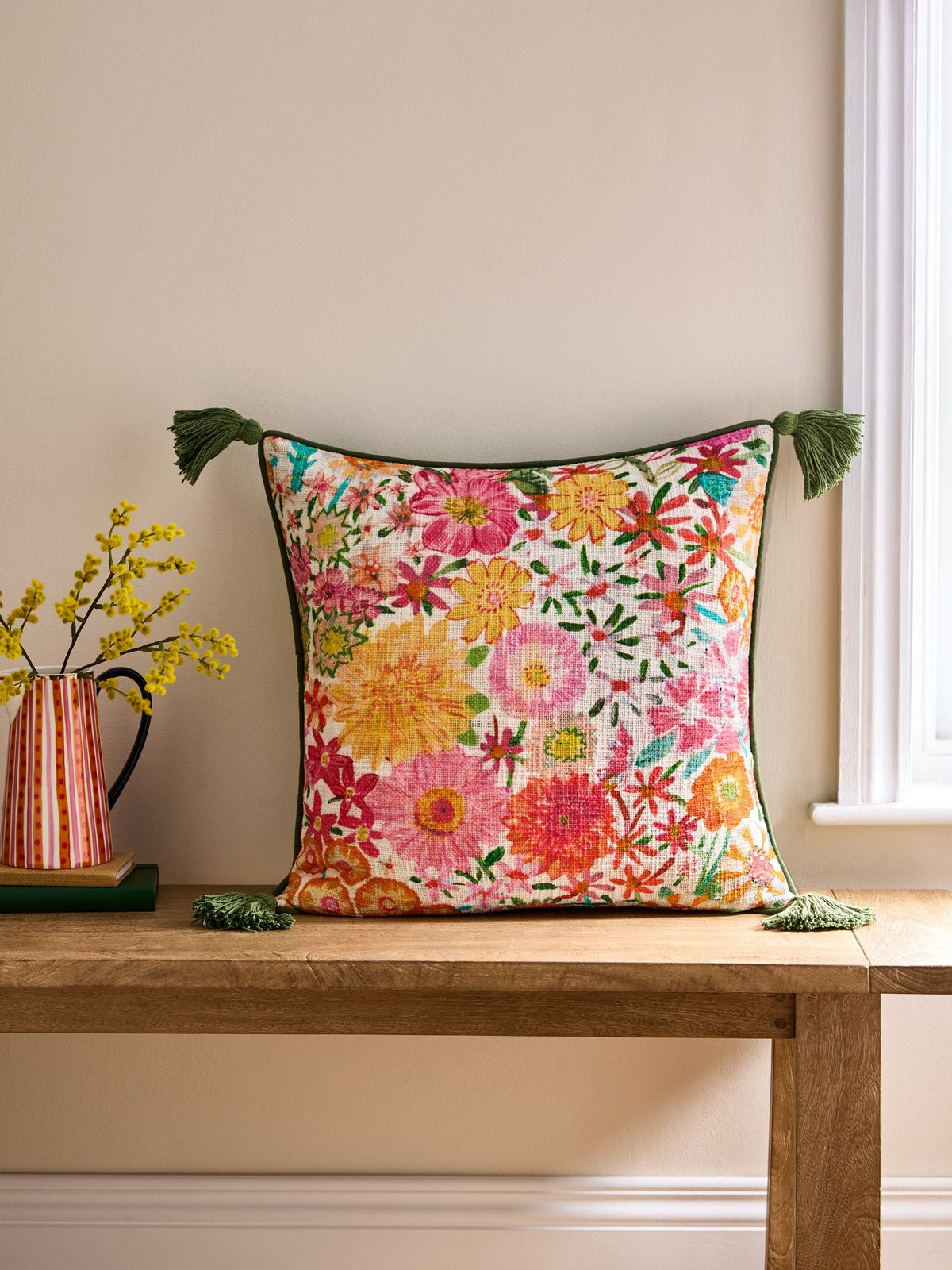 Lucy Tiffney cushion Orange Campion floral print 50cm, UK version