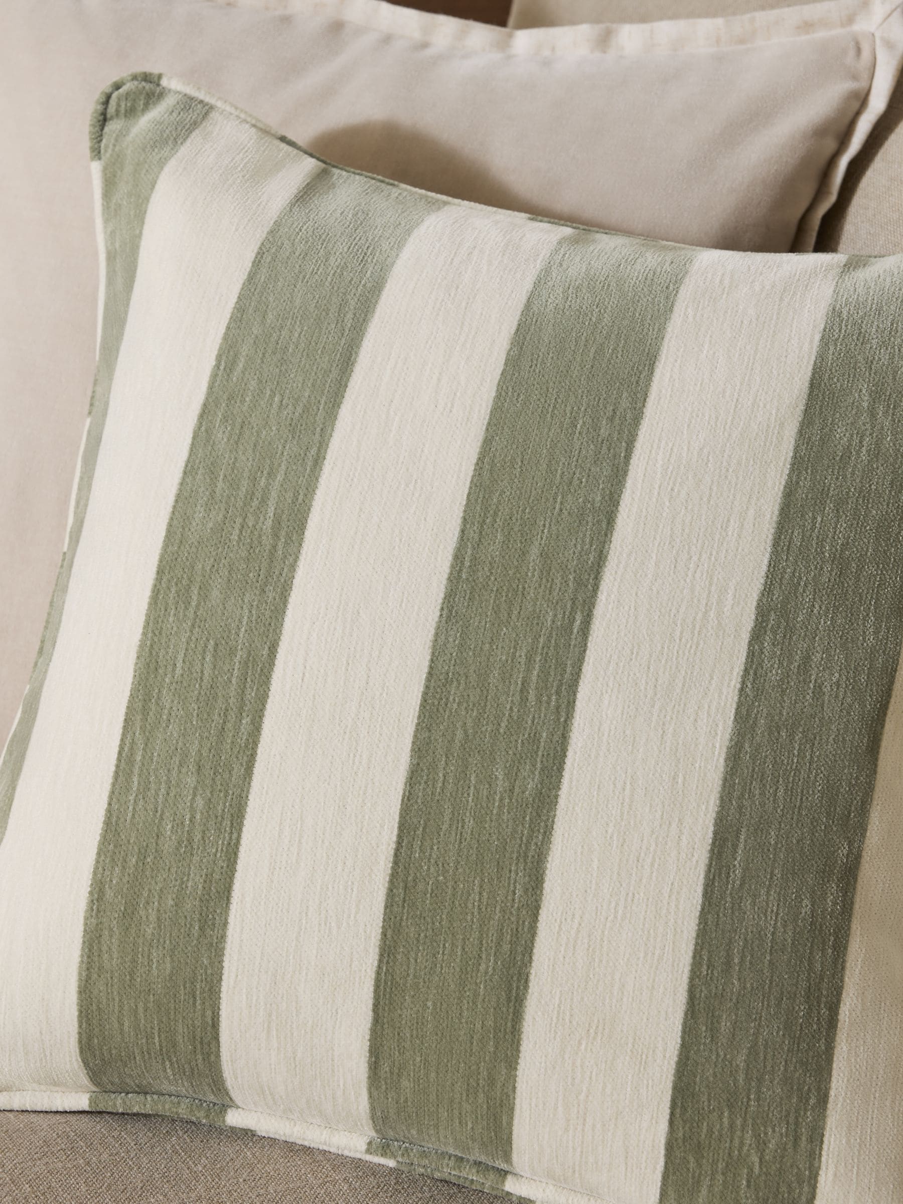Sage green chenille stripe cushion 50x50cm, UK version