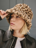 Leopard Print Faux Fur Bucket Hat