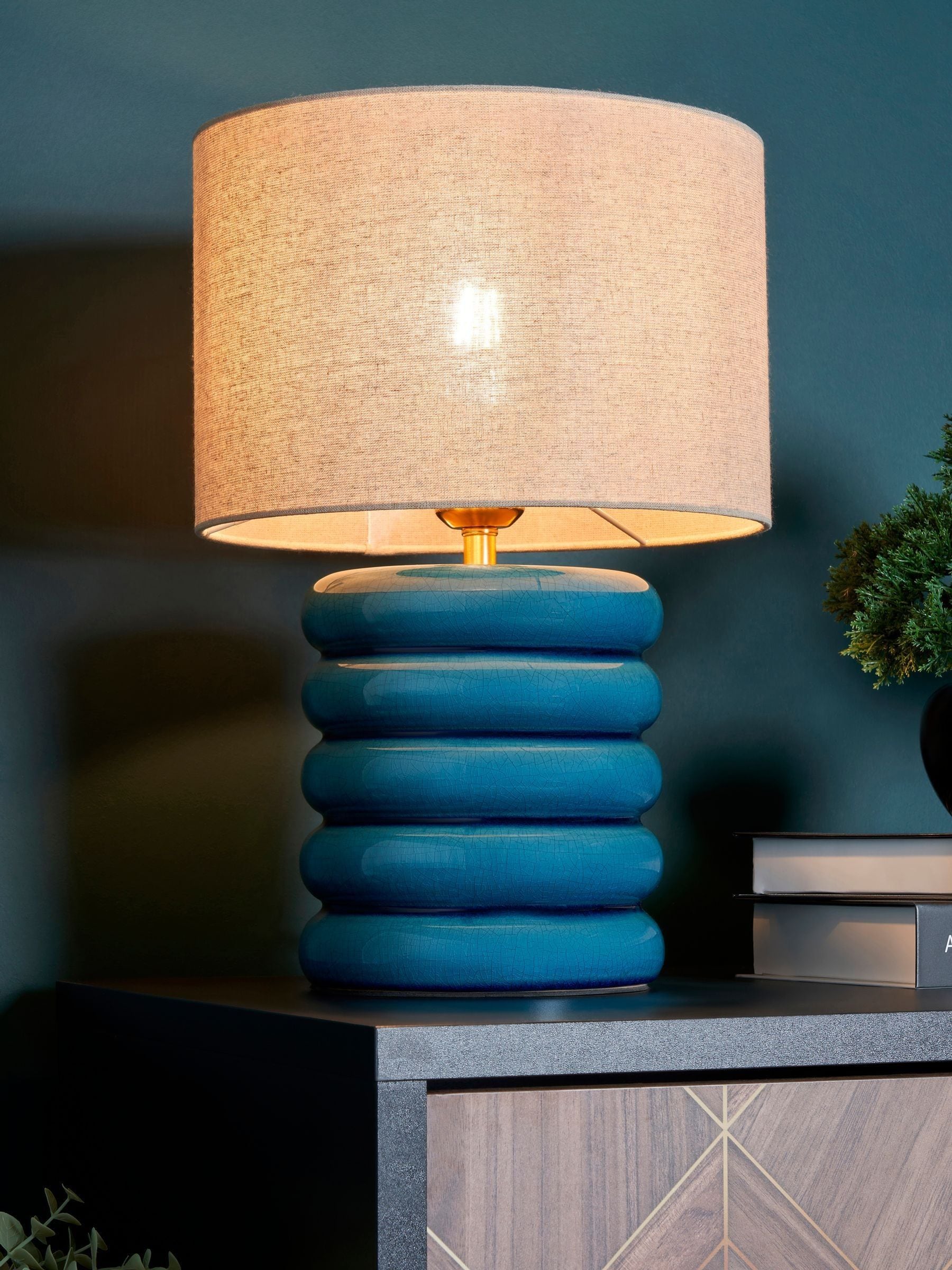 BHS Celedon Florence Flump Blue Table Lamp
