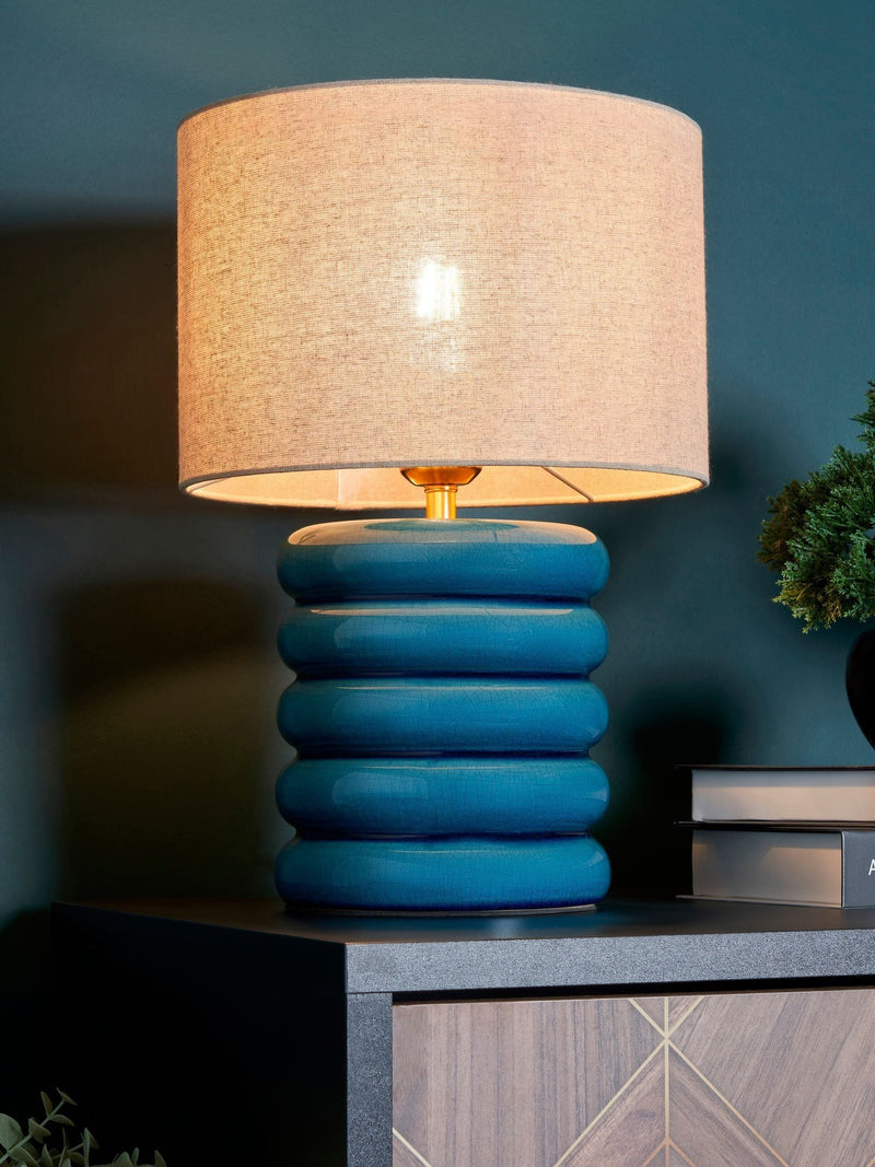 BHS Celedon Florence Flump Blue Table Lamp