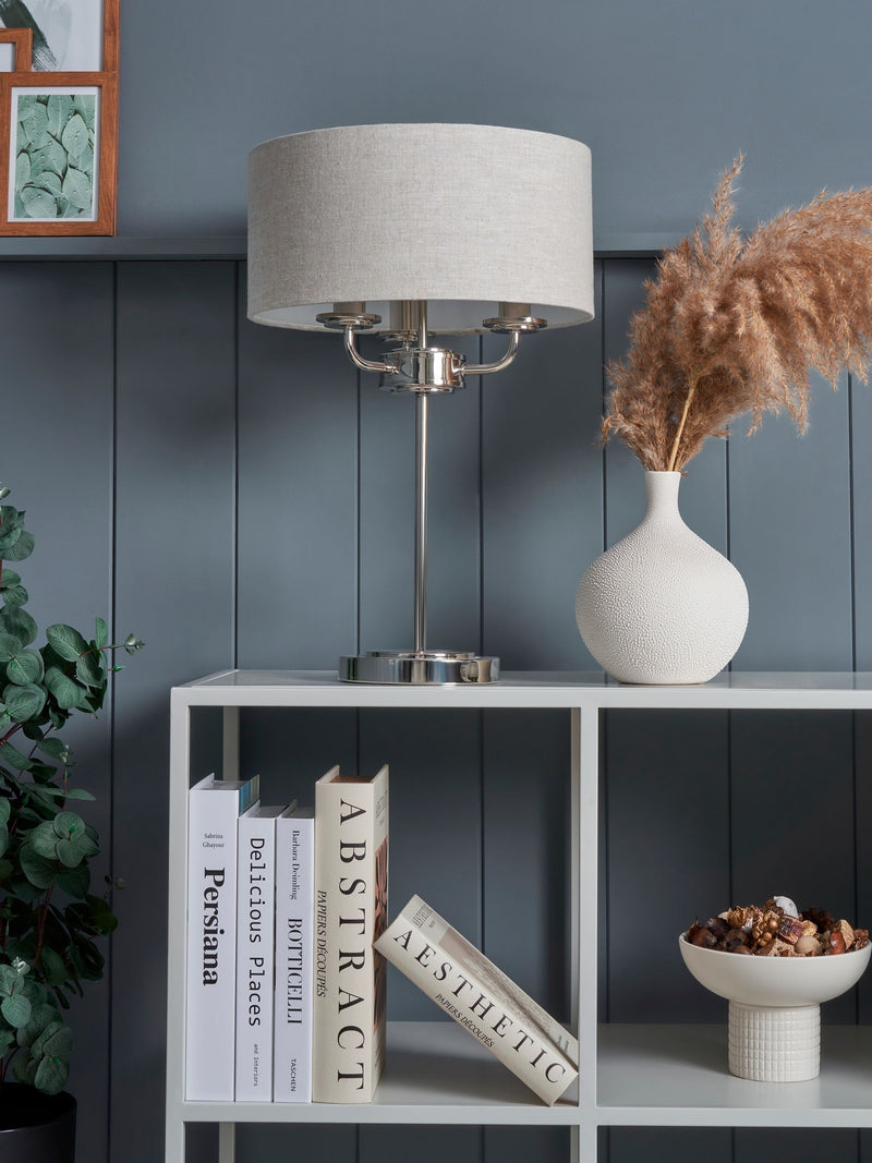 BHS Henry 3-light table lamp polished nickel grey - British product
