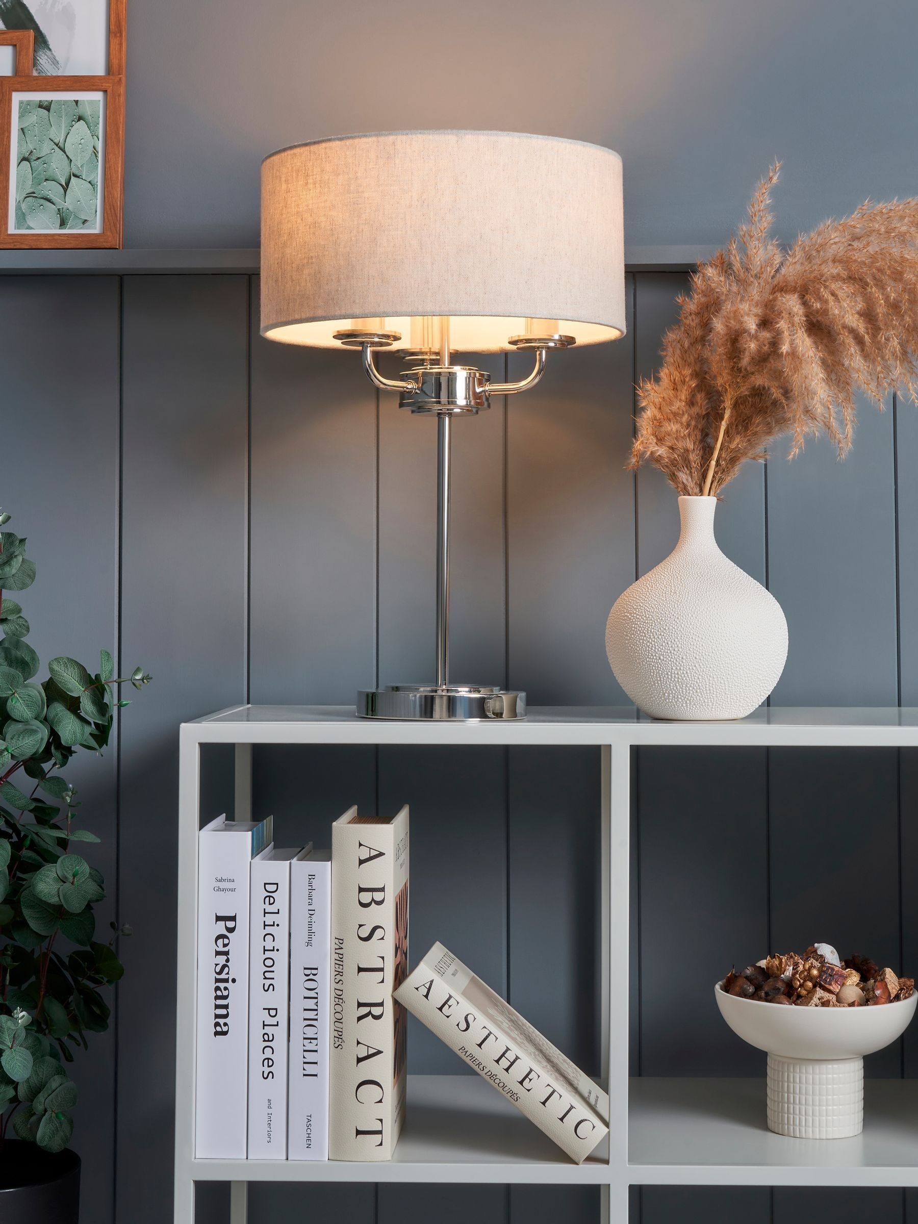 BHS Henry 3-light table lamp polished nickel grey - British product