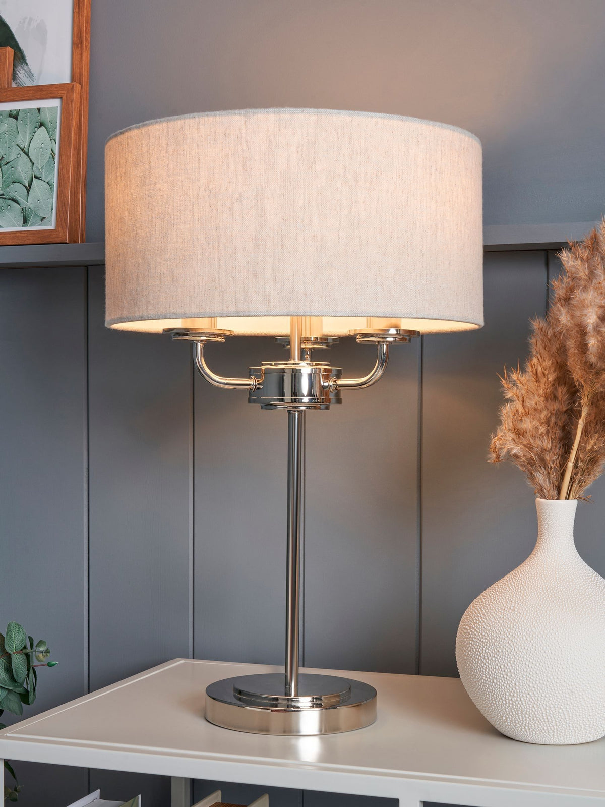 BHS Henry 3-light table lamp polished nickel grey - British product