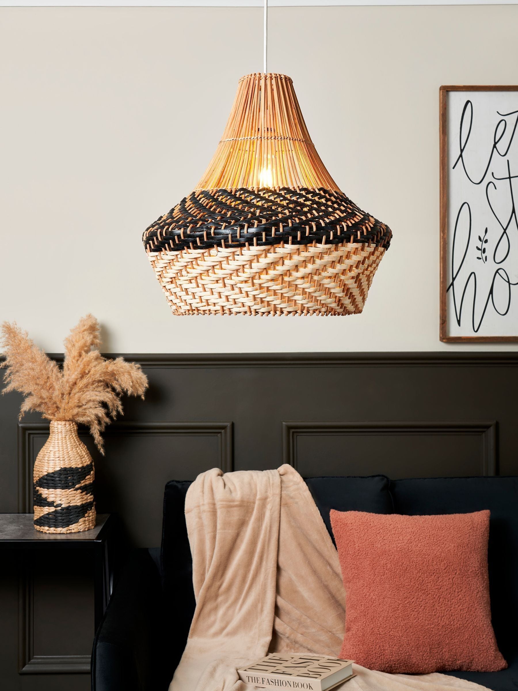 BHS ceiling light mixed coloured rattan shade 45cm - British product