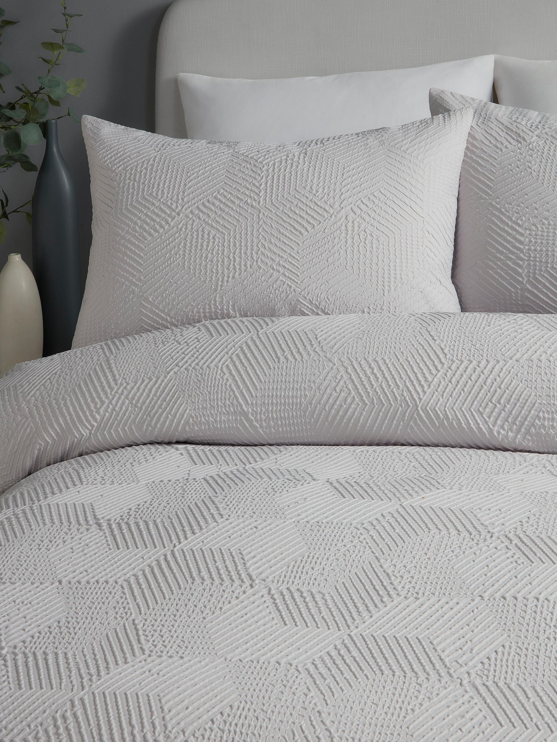 Serene Grey Embossed Geo Textured Duvet Cover Set (British brand)