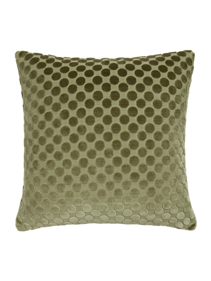 Soiree green velvet spot cushion 43cm, imported from the UK