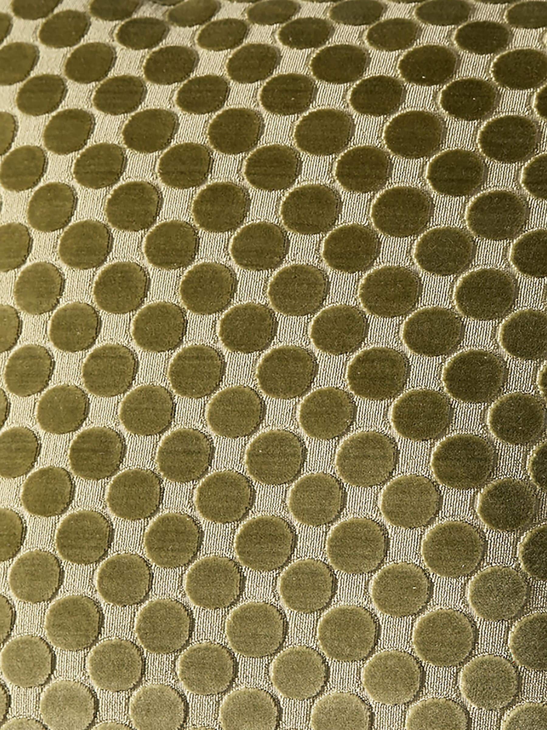 Soiree green velvet spot cushion 43cm, imported from the UK
