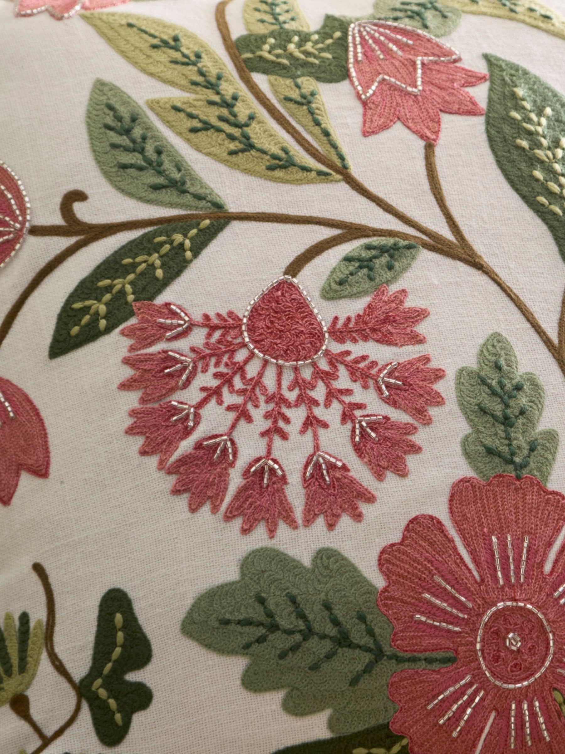 Appletree Green embroidered floral cushion 43cm (British brand)