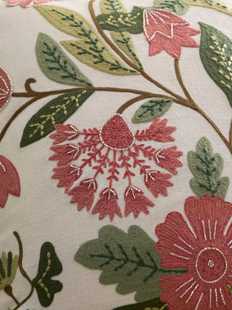Appletree Green embroidered floral cushion 43cm (British brand)