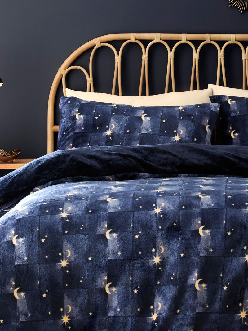 Navy Cosmic Star Sherpa Reverse Duvet Cover Set - British product