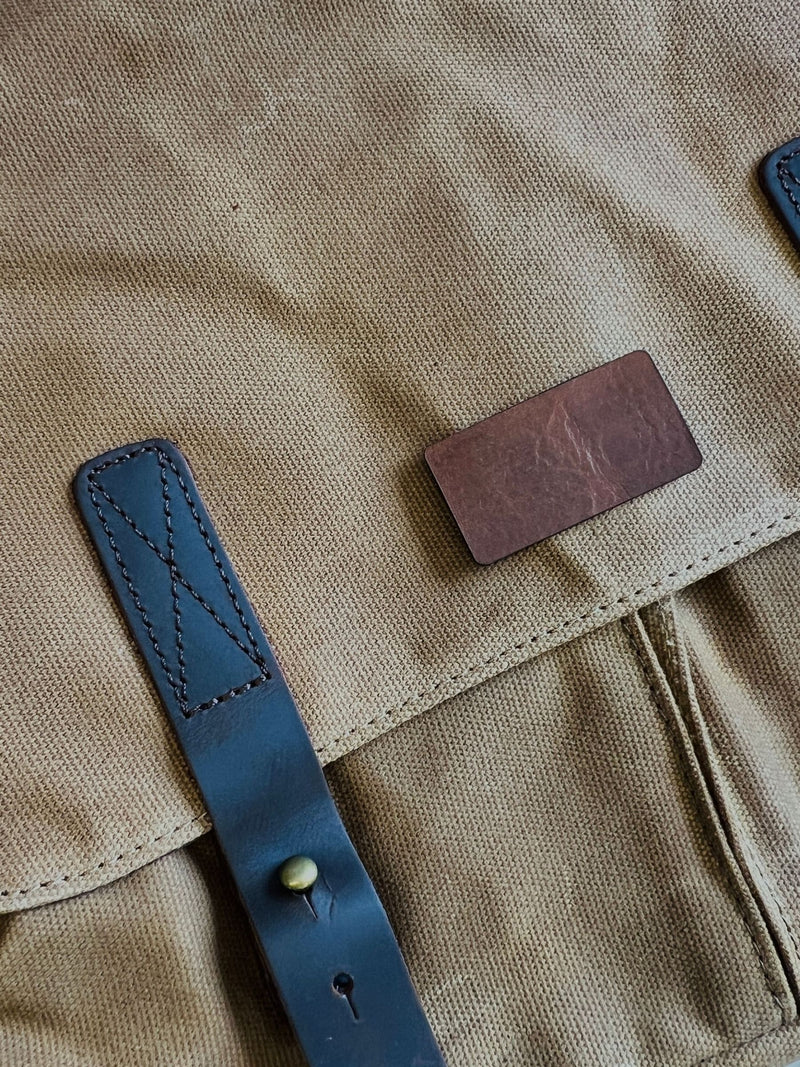 Koko Blossom personalised waxed canvas messenger bag, imported from the UK