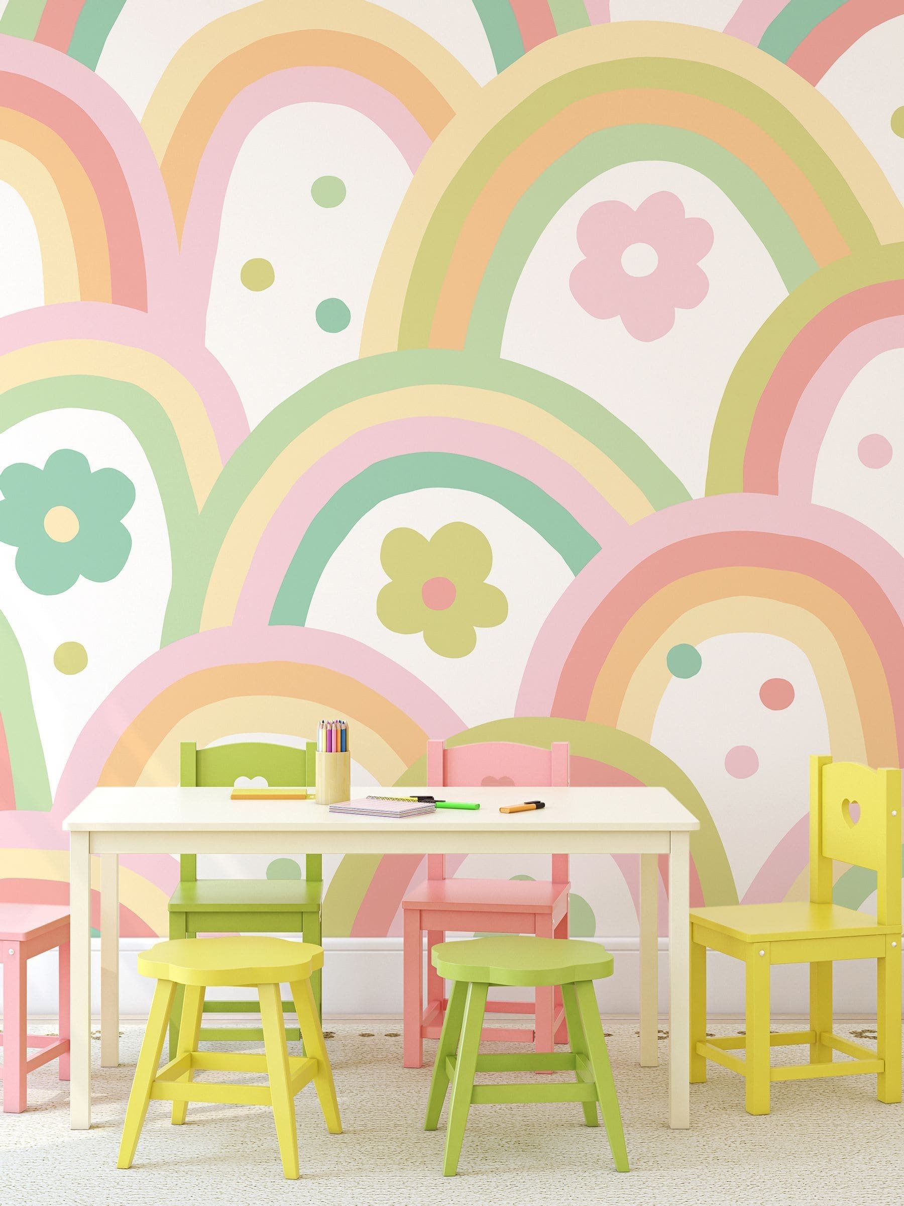 Origin Murals green rainbow wobble wall mural 3.5M x 2.8M (British brand)