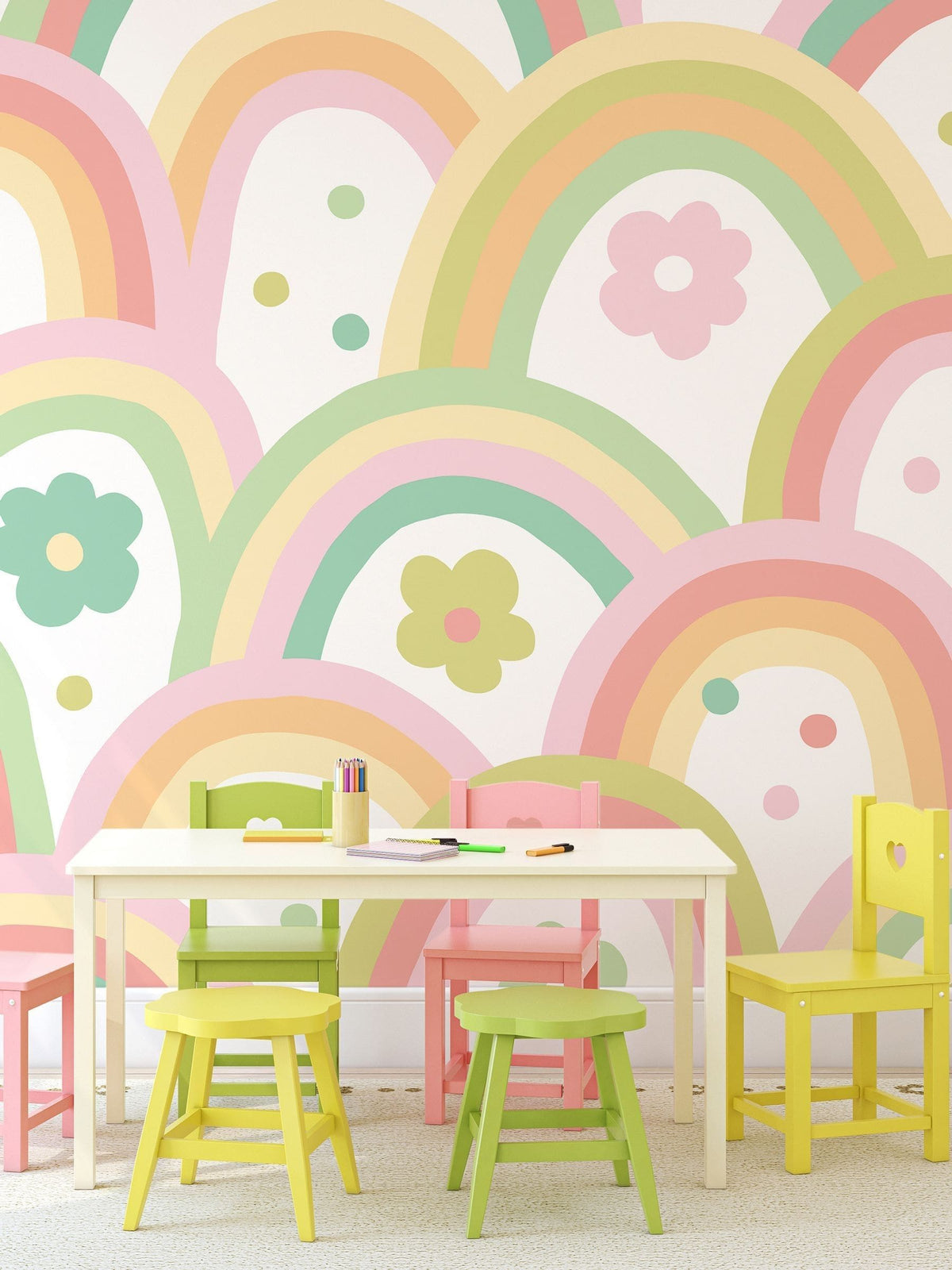 Origin Murals green rainbow wobble wall mural 3.5M x 2.8M (British brand)