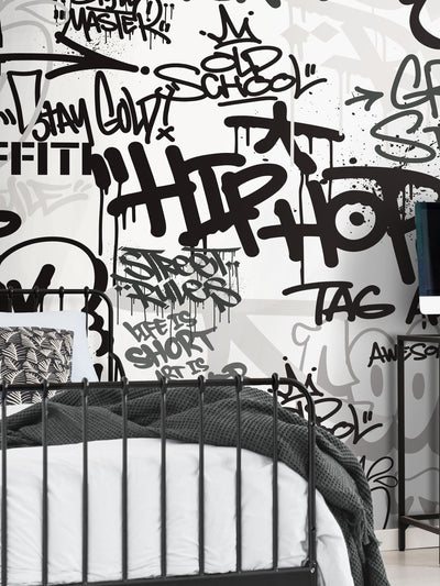 Next Origin Murals Black White Mono Graffiti Wall Mural 3.5M x 2.8M- Buy online at McGrocer