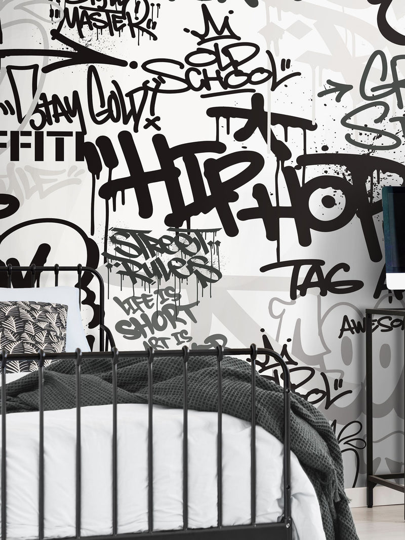Origin Murals black white mono graffiti wall mural 3.5M x 2.8M - British product