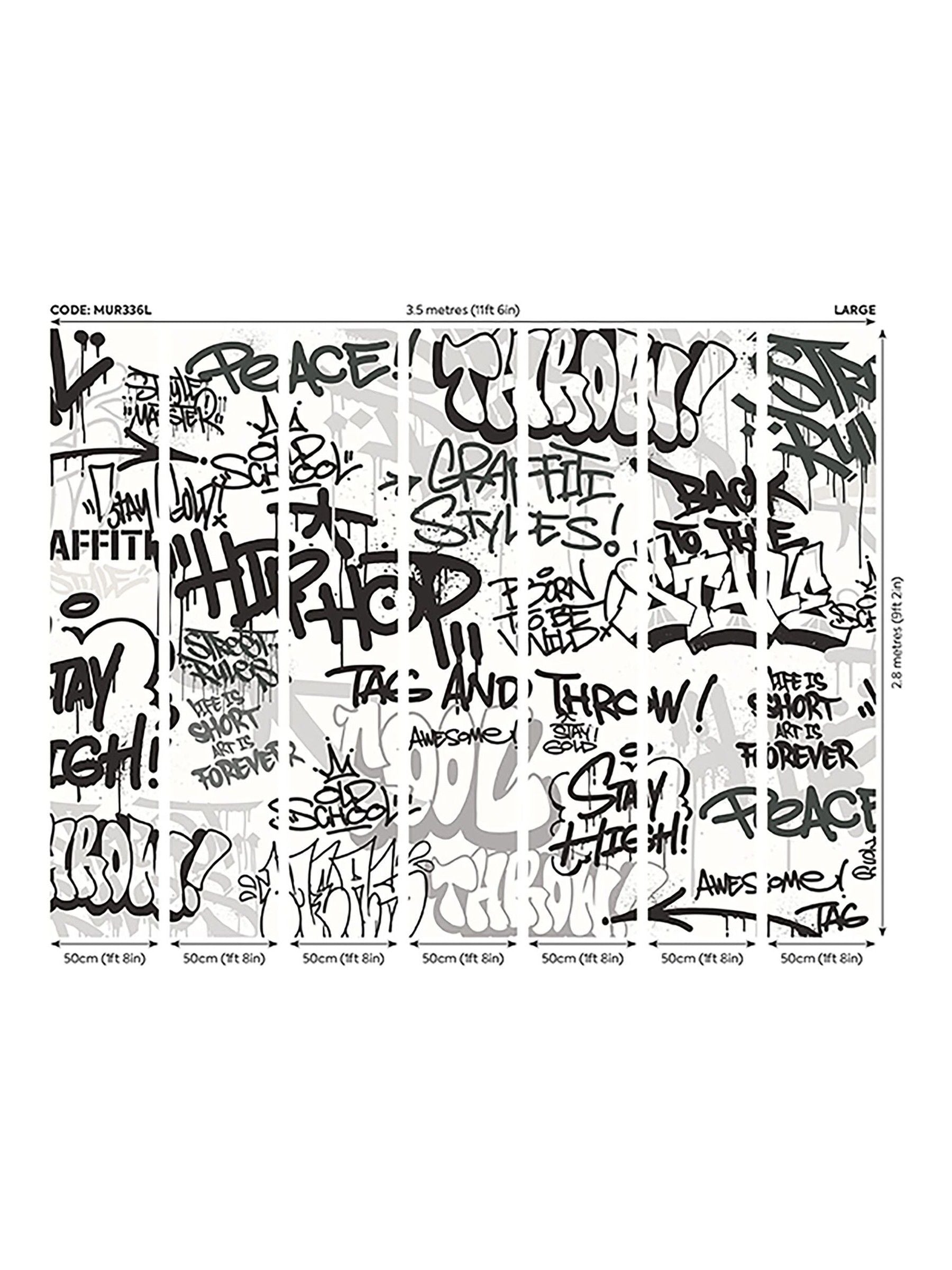Origin Murals black white mono graffiti wall mural 3.5M x 2.8M - British product
