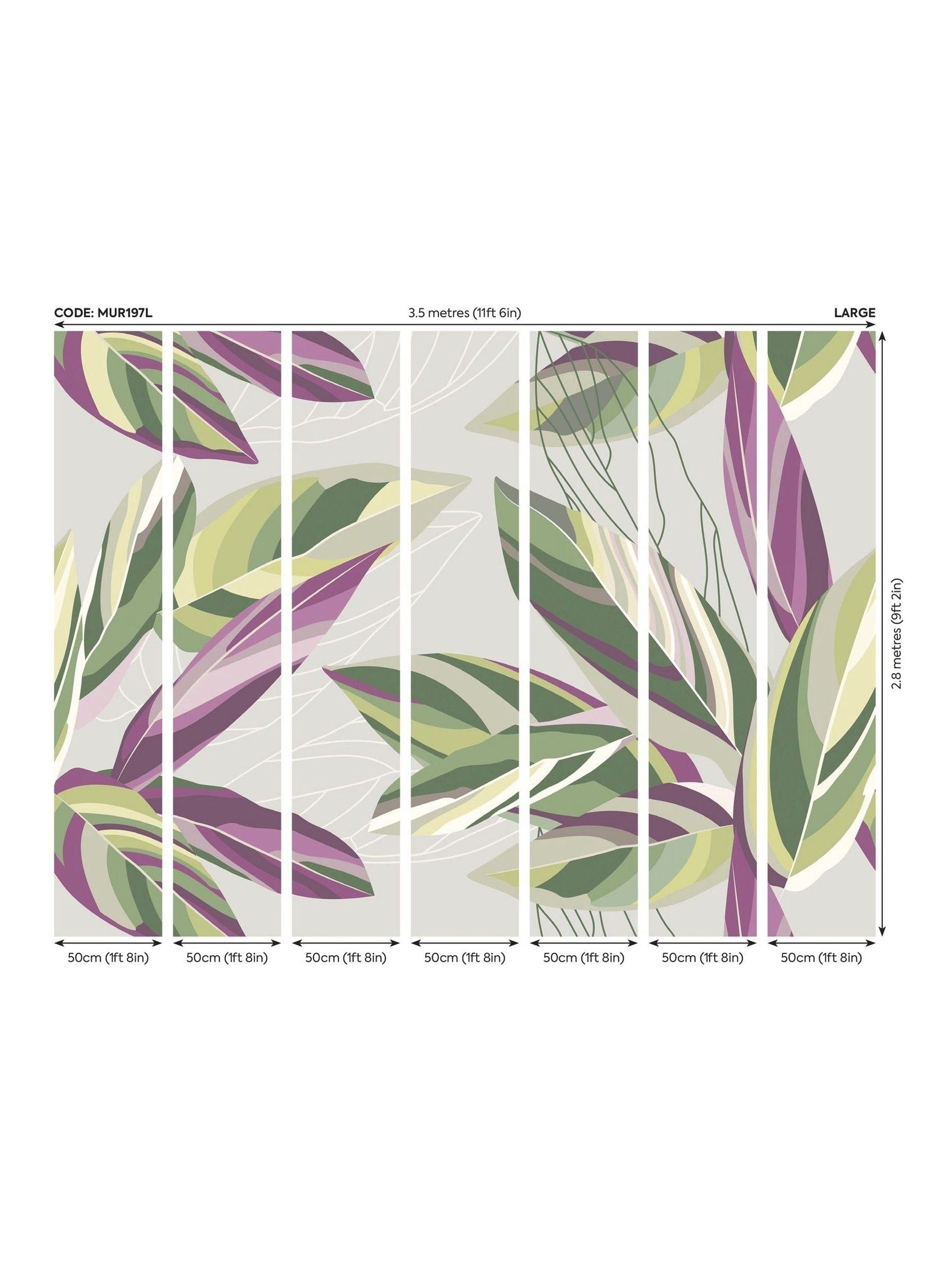 Origin Murals wall mural grey botanical calathea leaves 3.5M x 2.8M, UK version