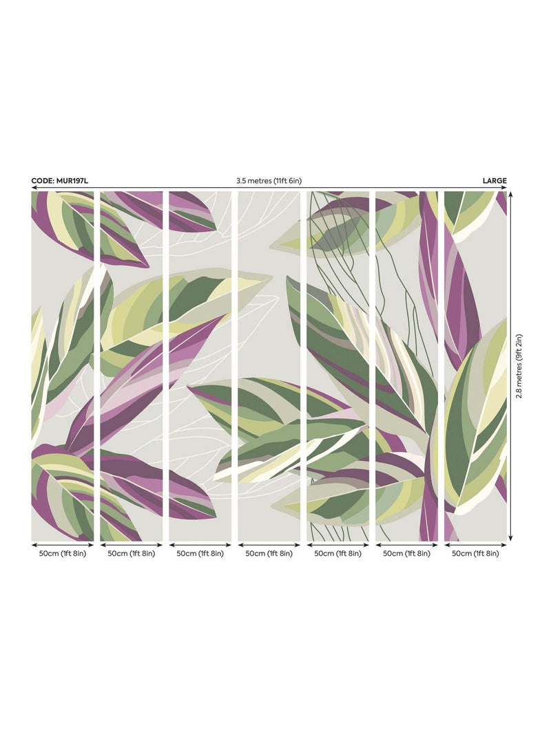 Origin Murals wall mural grey botanical calathea leaves 3.5M x 2.8M, UK version