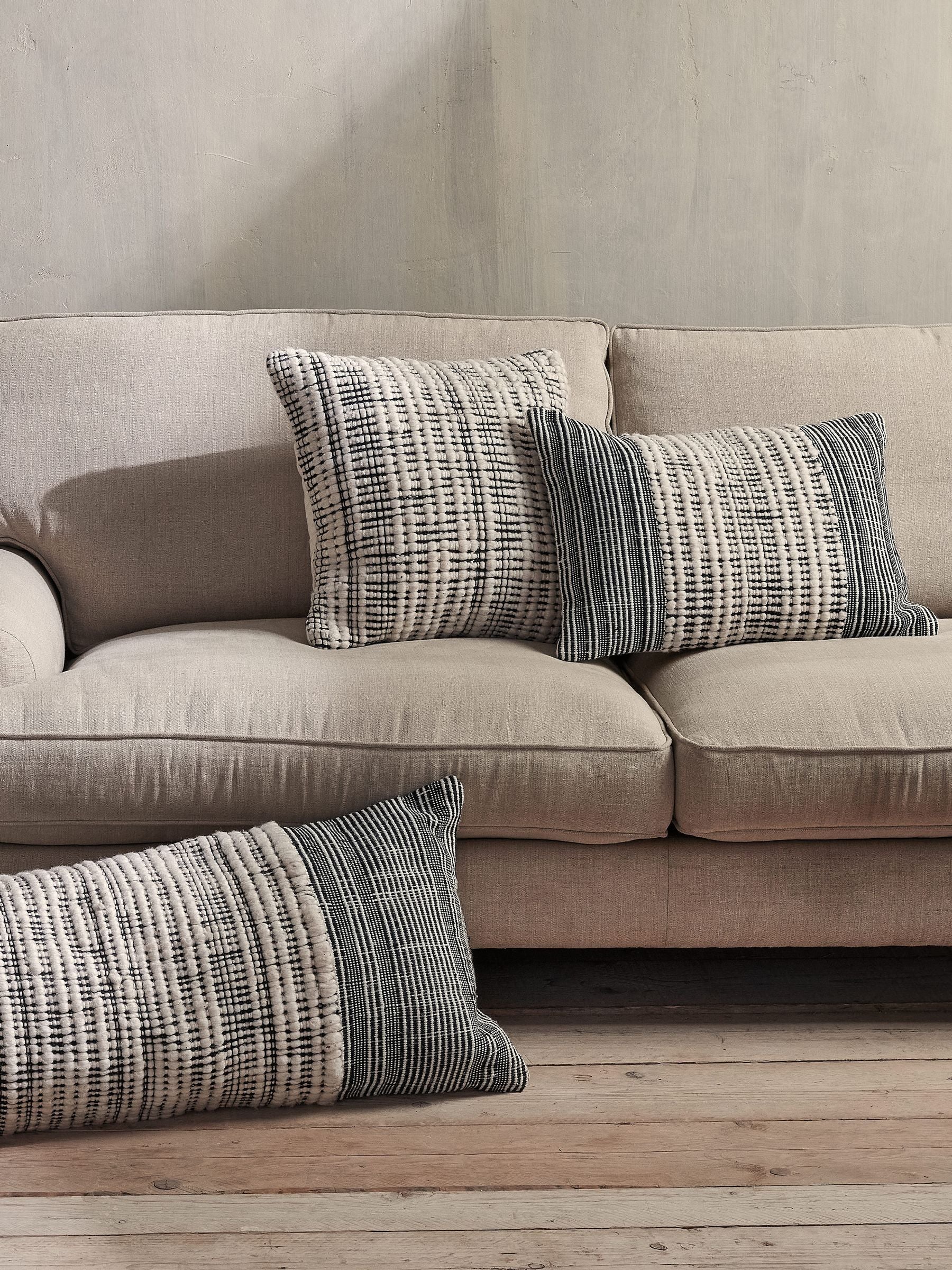 Nkuku white Mika square cushion cover 50cm, imported from the UK