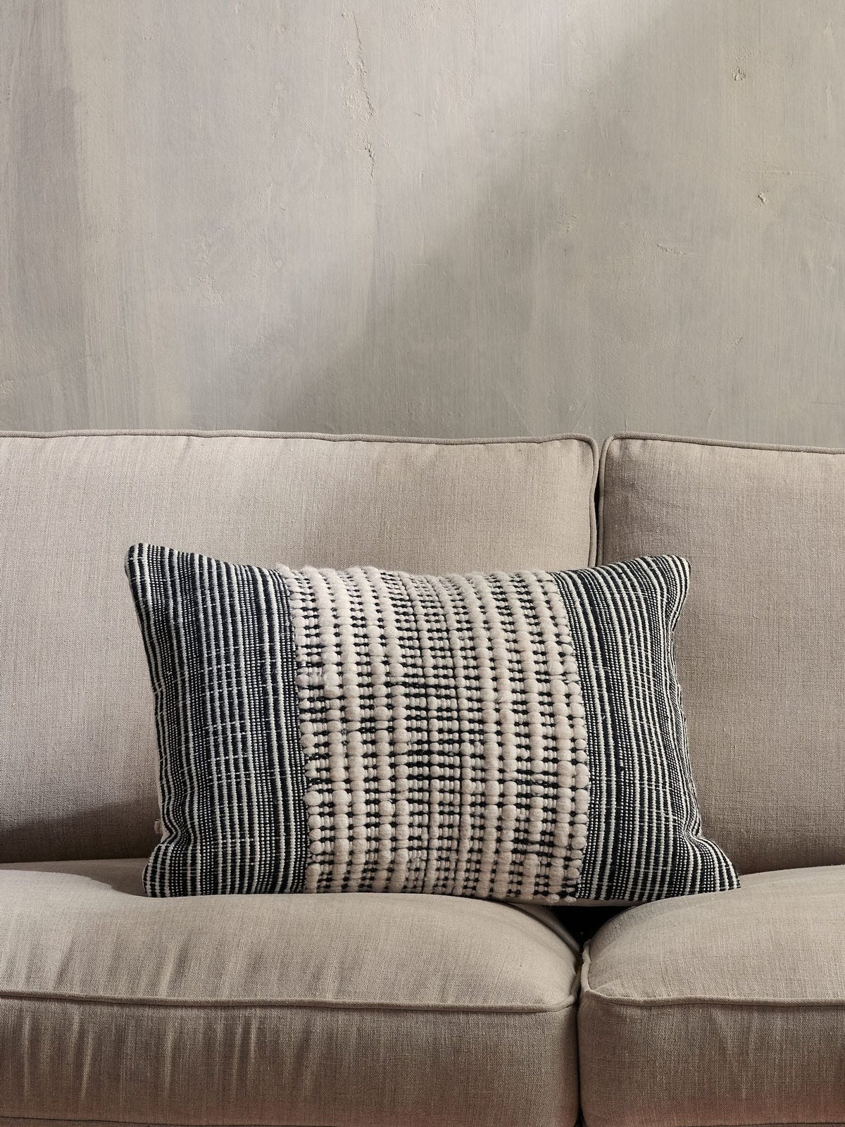 Nkuku white Mika rectangle cushion cover 40cm, imported from the UK