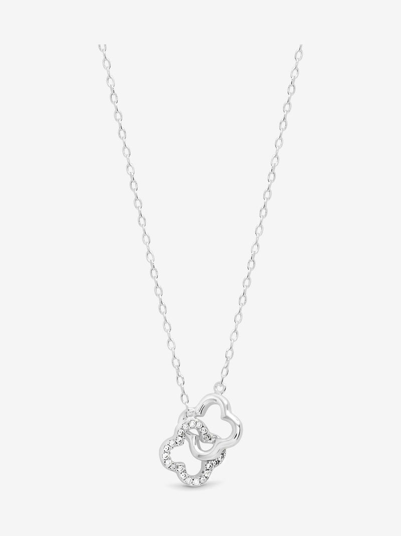 Sterling Silver Pave Clover Interlink Necklace with 16-Inch Chain