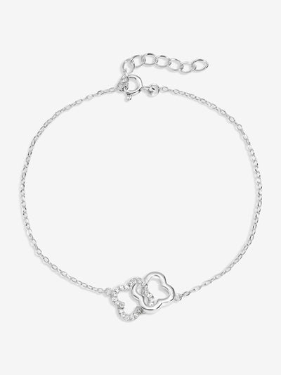 Sterling Silber 925 Pave Kleeblatt-Verbindungsarmband