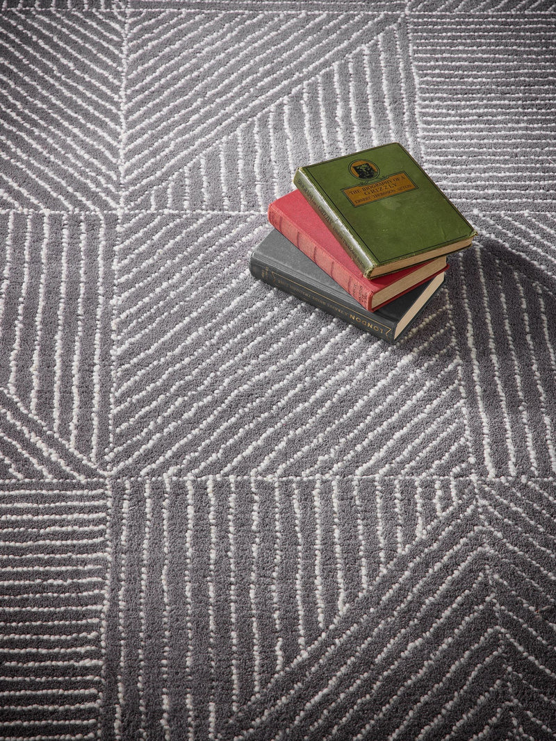 Origin Rugs charcoal geometric wool rug, imported from the UK