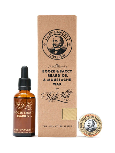 Captain Fawcett Ricki Hall's Booze & Baccy Bartöl und Bartwachs Geschenkset