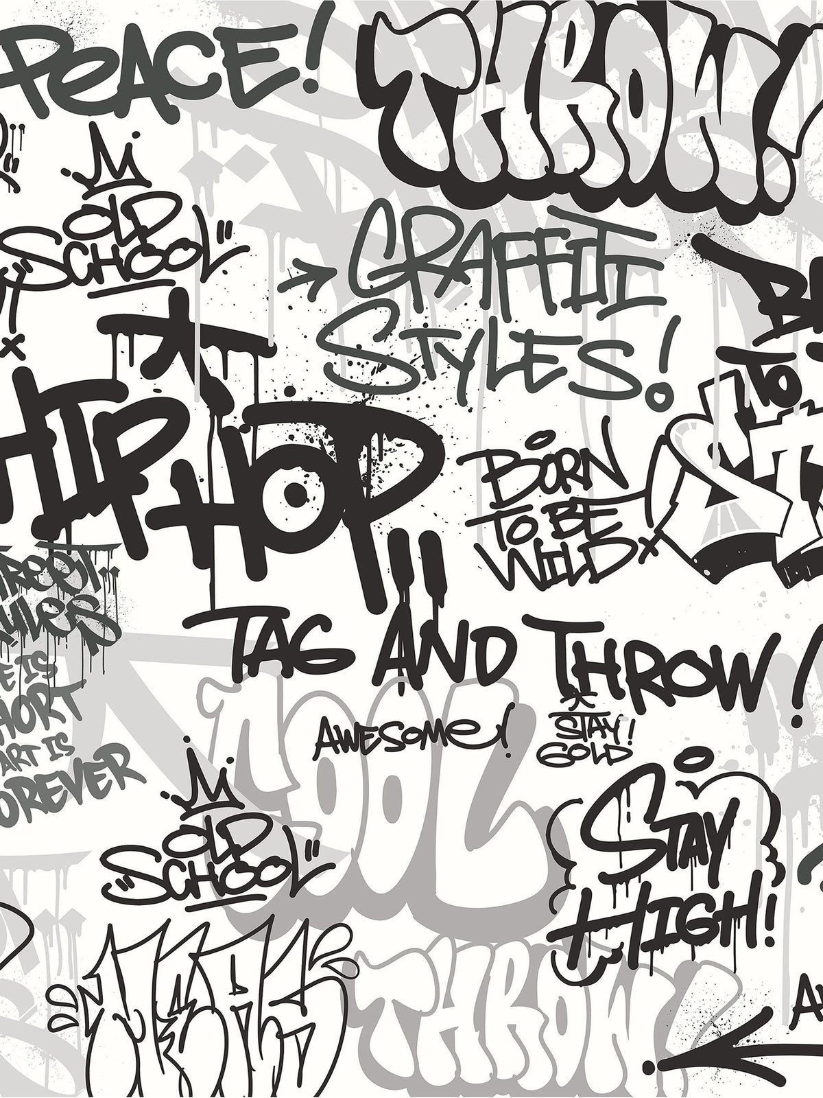 Origin Murals black and white mono graffiti mural sample A3, imported from the UK