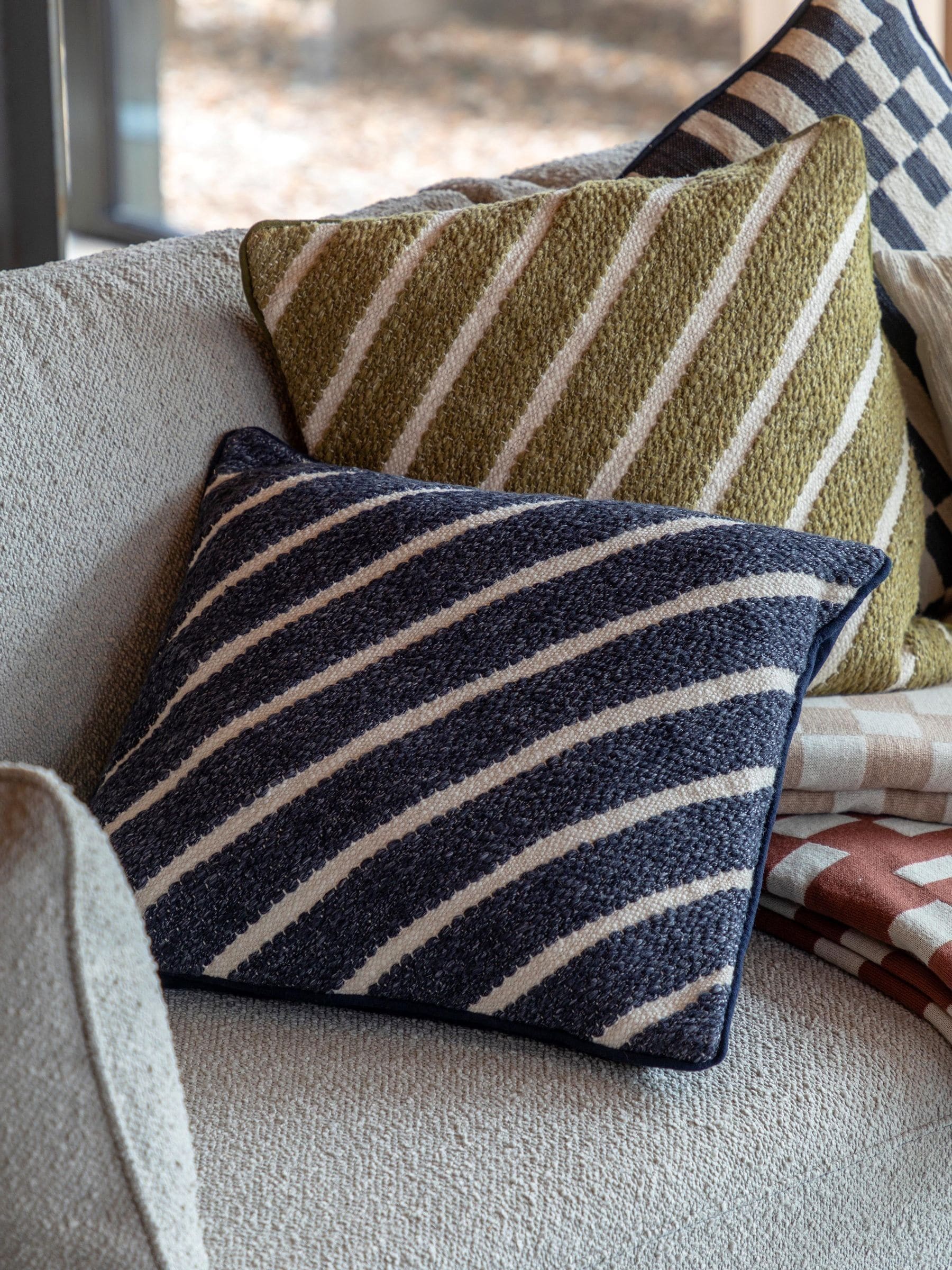 Gallery Home Blue Freya Stripe Woven Cushion 45x45cm - British product