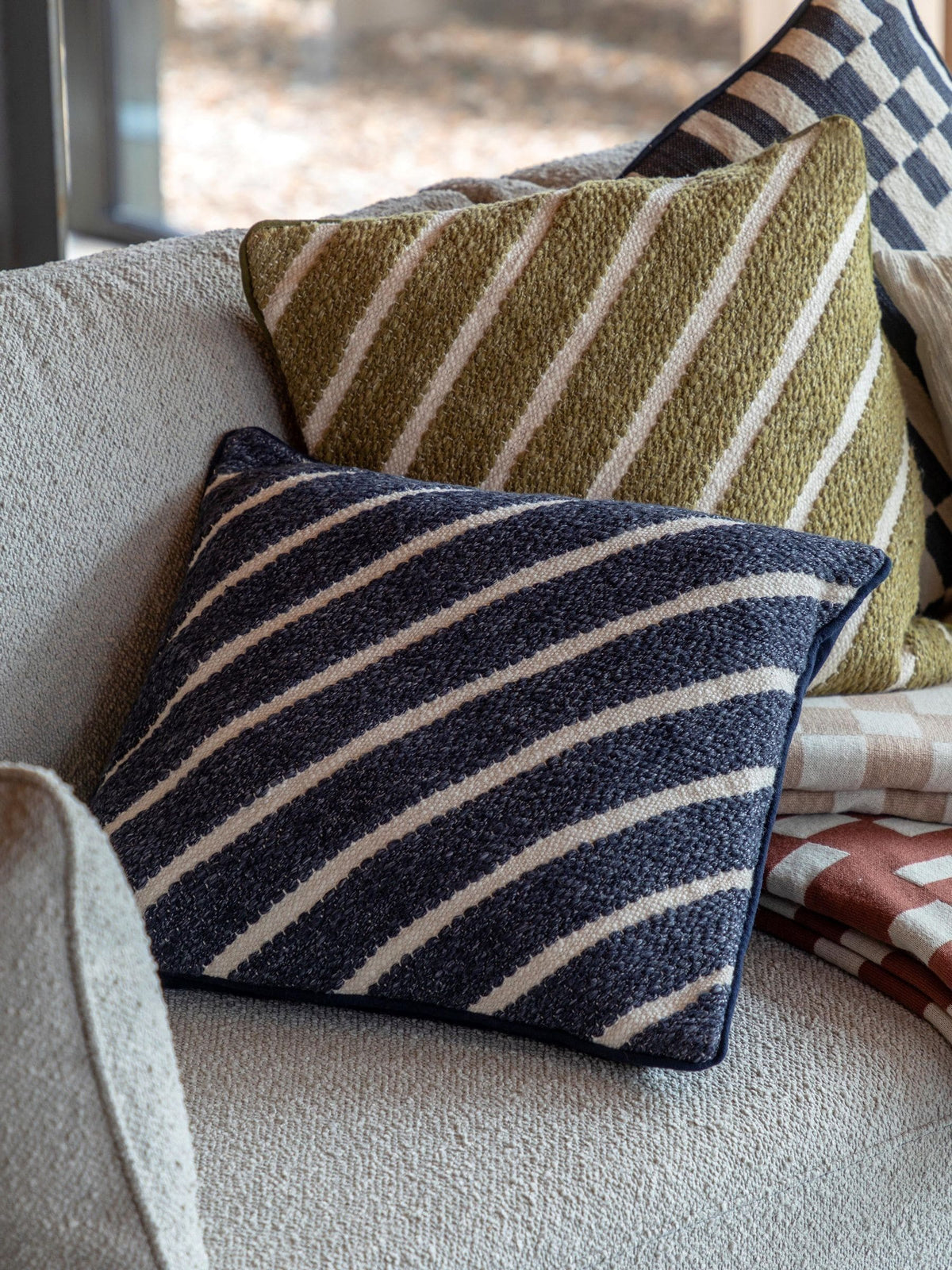 Gallery Home Blue Freya Stripe Woven Cushion 45x45cm - British product