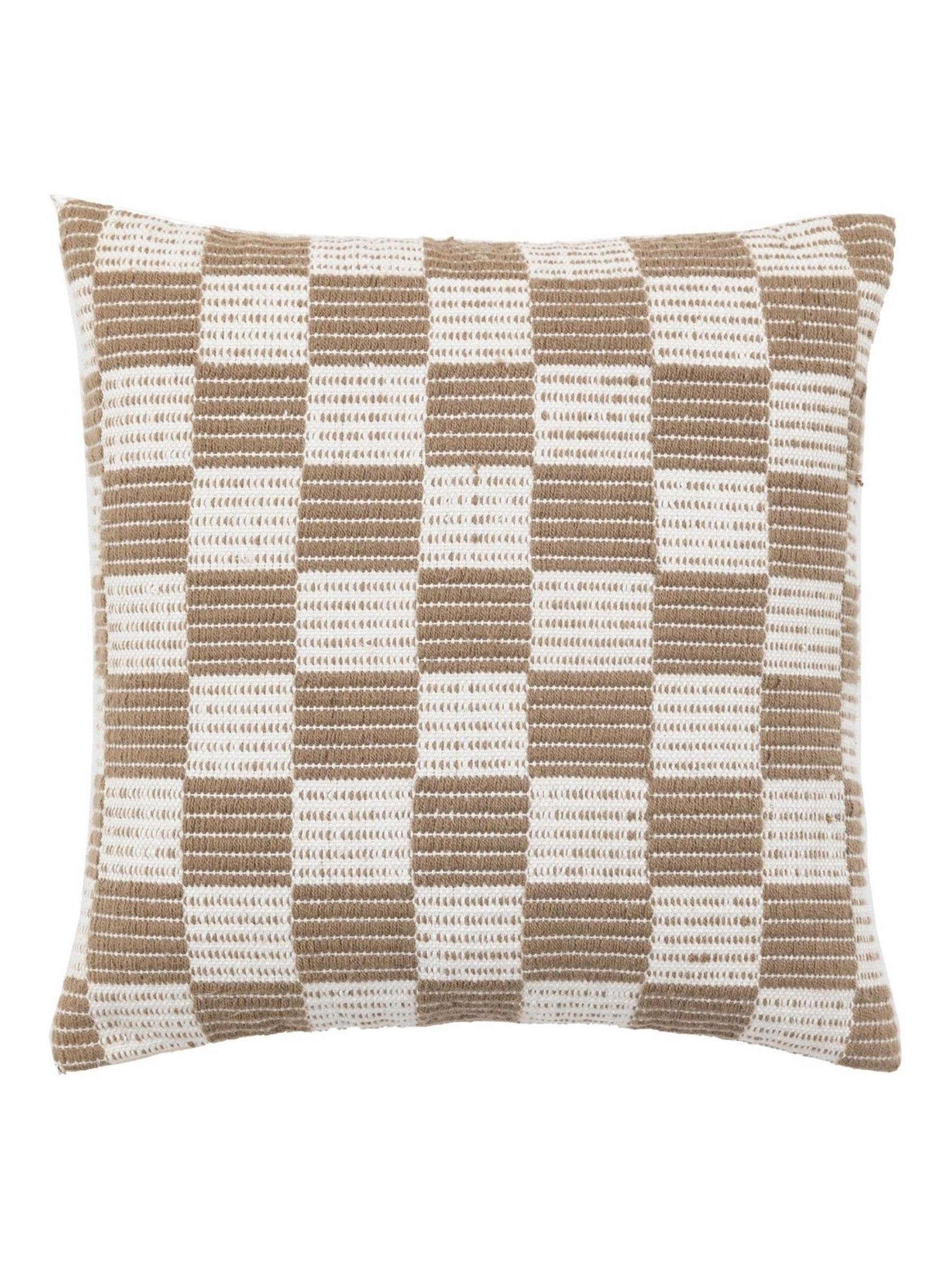 Gallery Home taupe Marden check woven cushion 45x45cm, UK version