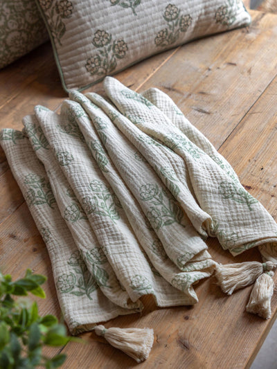 Next Gallery Home Green Inez Gauze Floral Print Throw 0.5cm x 170cm- Buy online at McGrocer