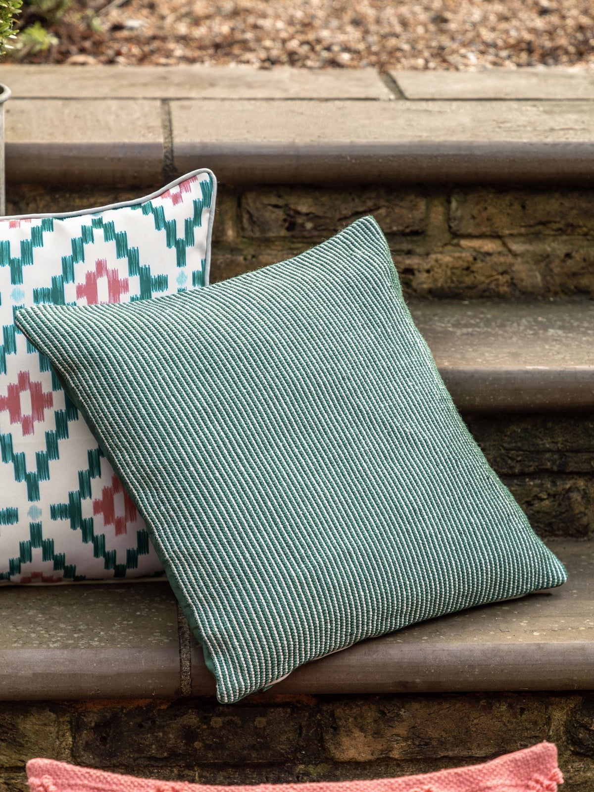 Gallery Home Green Zaya Pinstripe cushion 45x45cm, imported from the UK