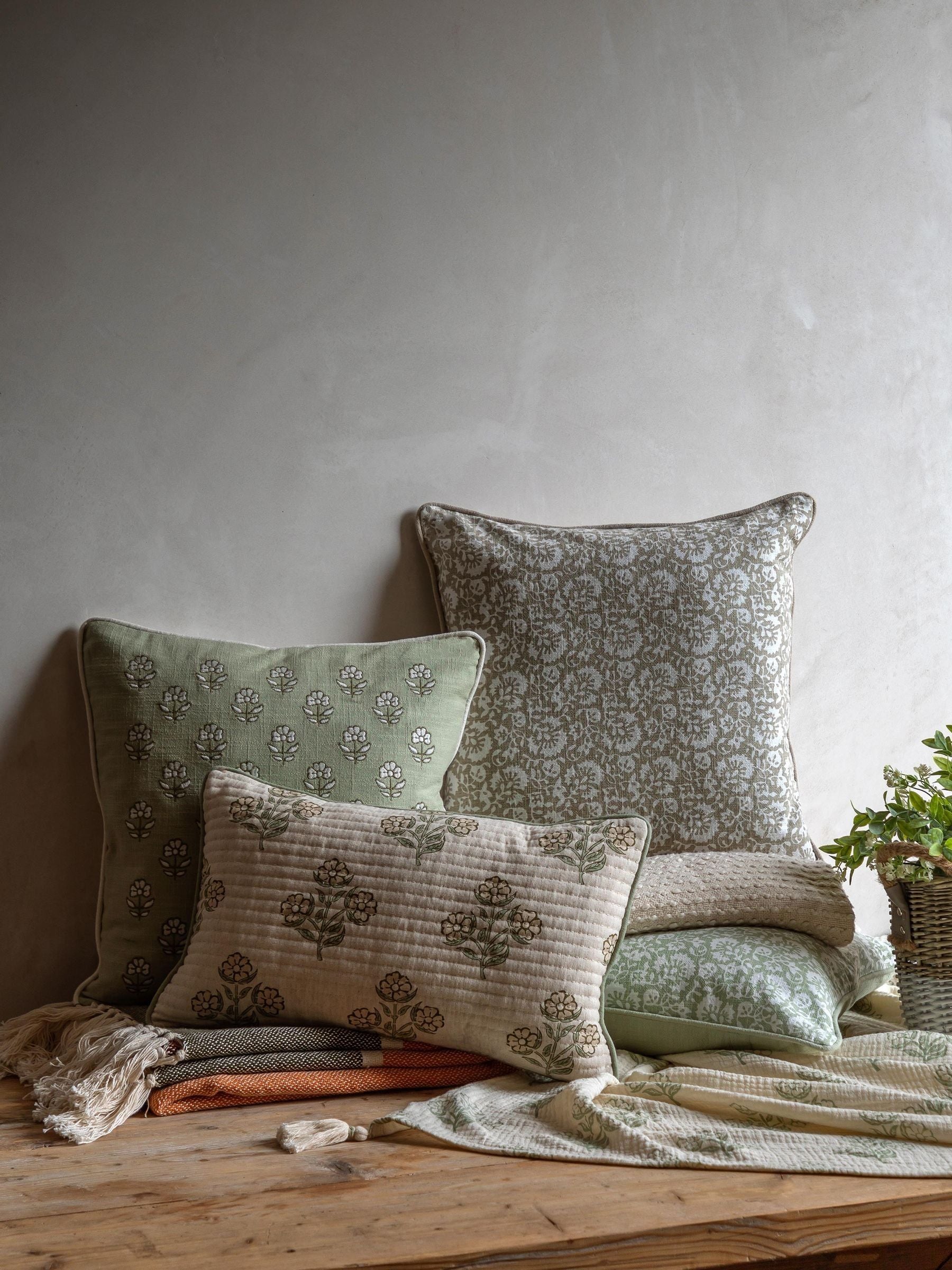Gallery Home green floral cushion 50x30cm, imported from the UK