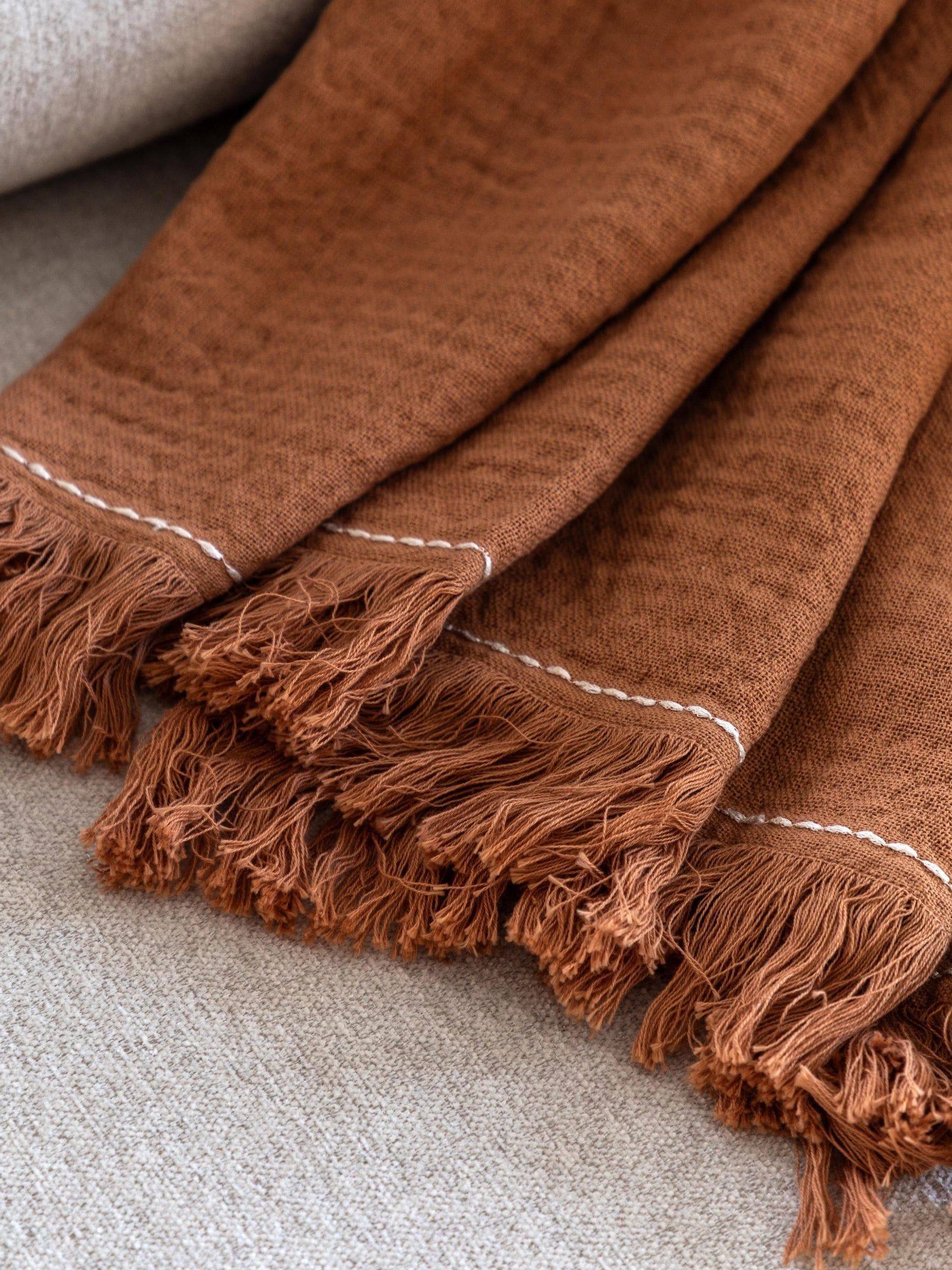 Gallery Home Mira Border waffle apricot throw (British brand)