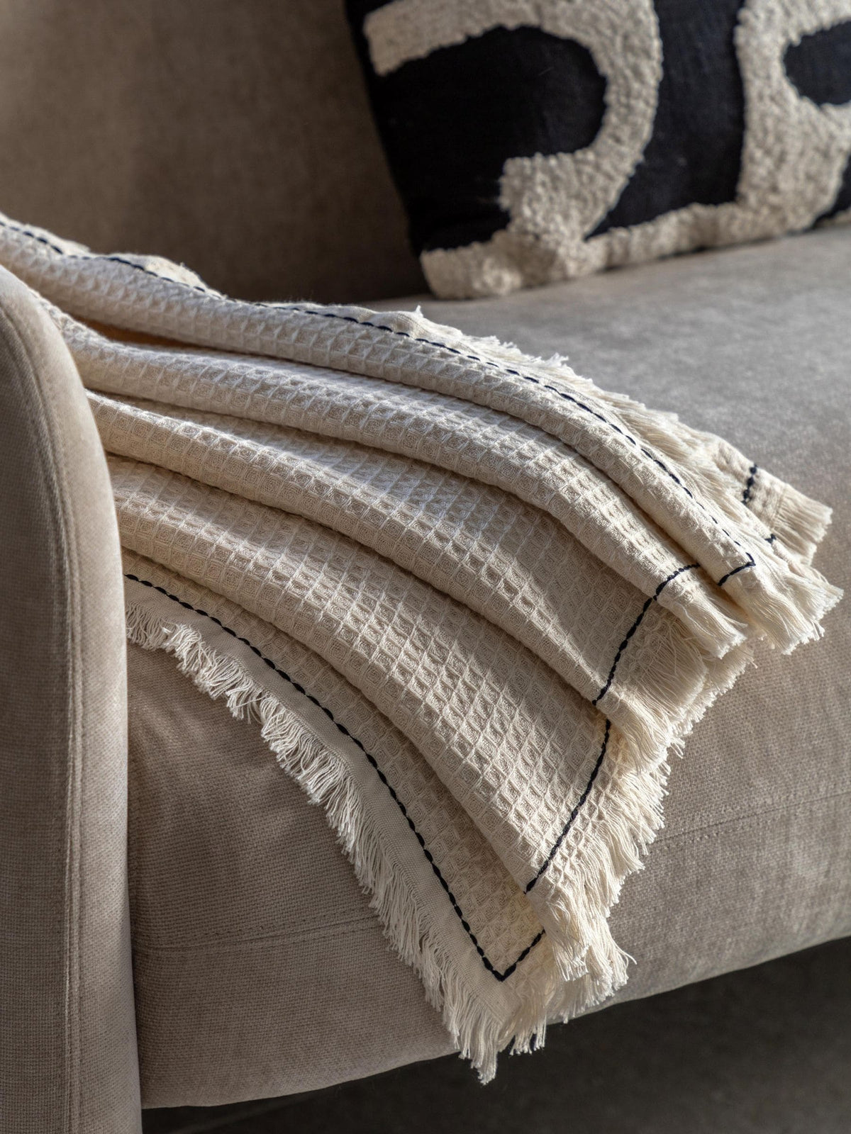 Gallery Home Cream Mira Border Waffle Throw, UK version