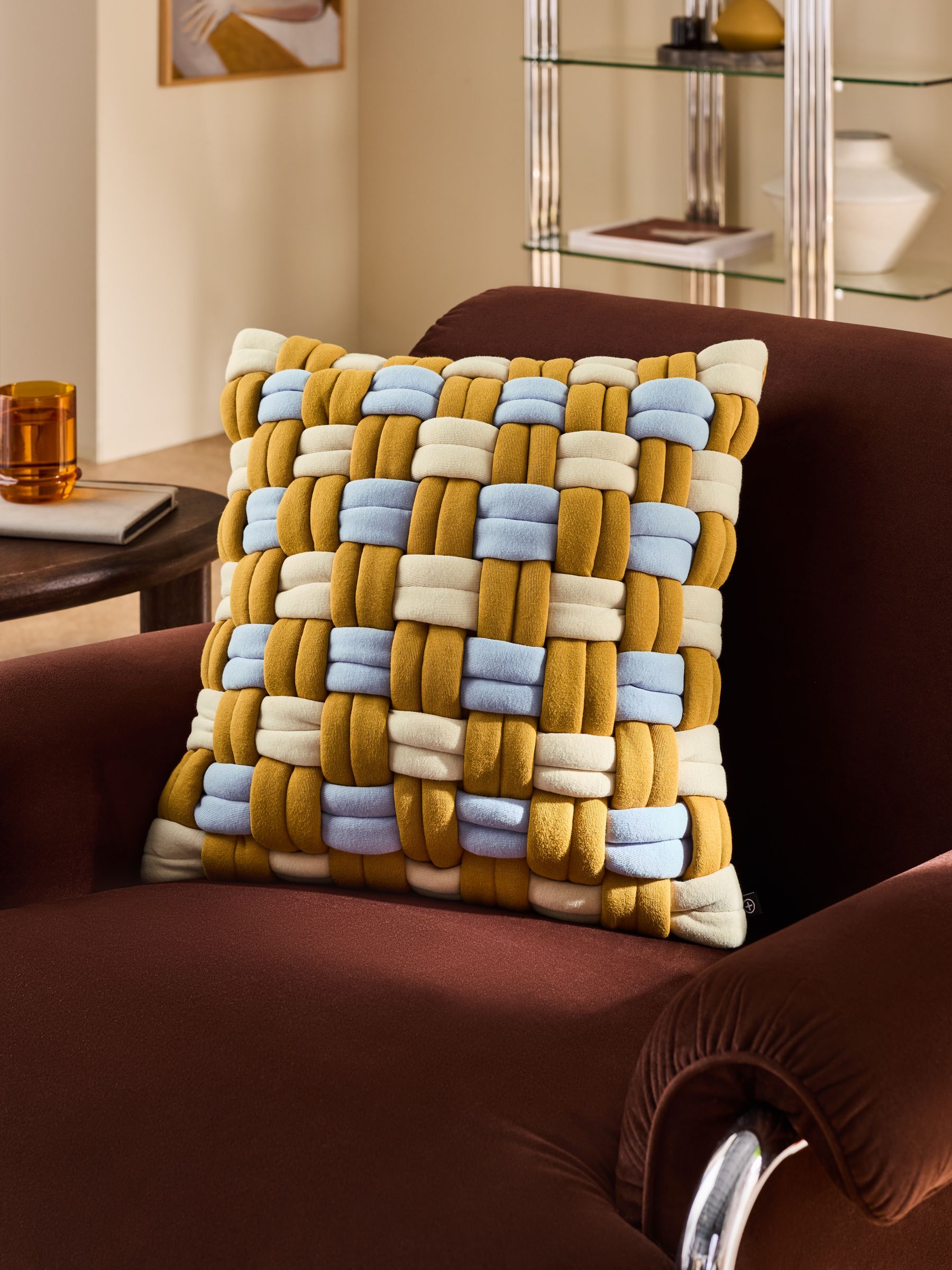 MADE.COM Ochre Morven Lattice Jersey Cushion