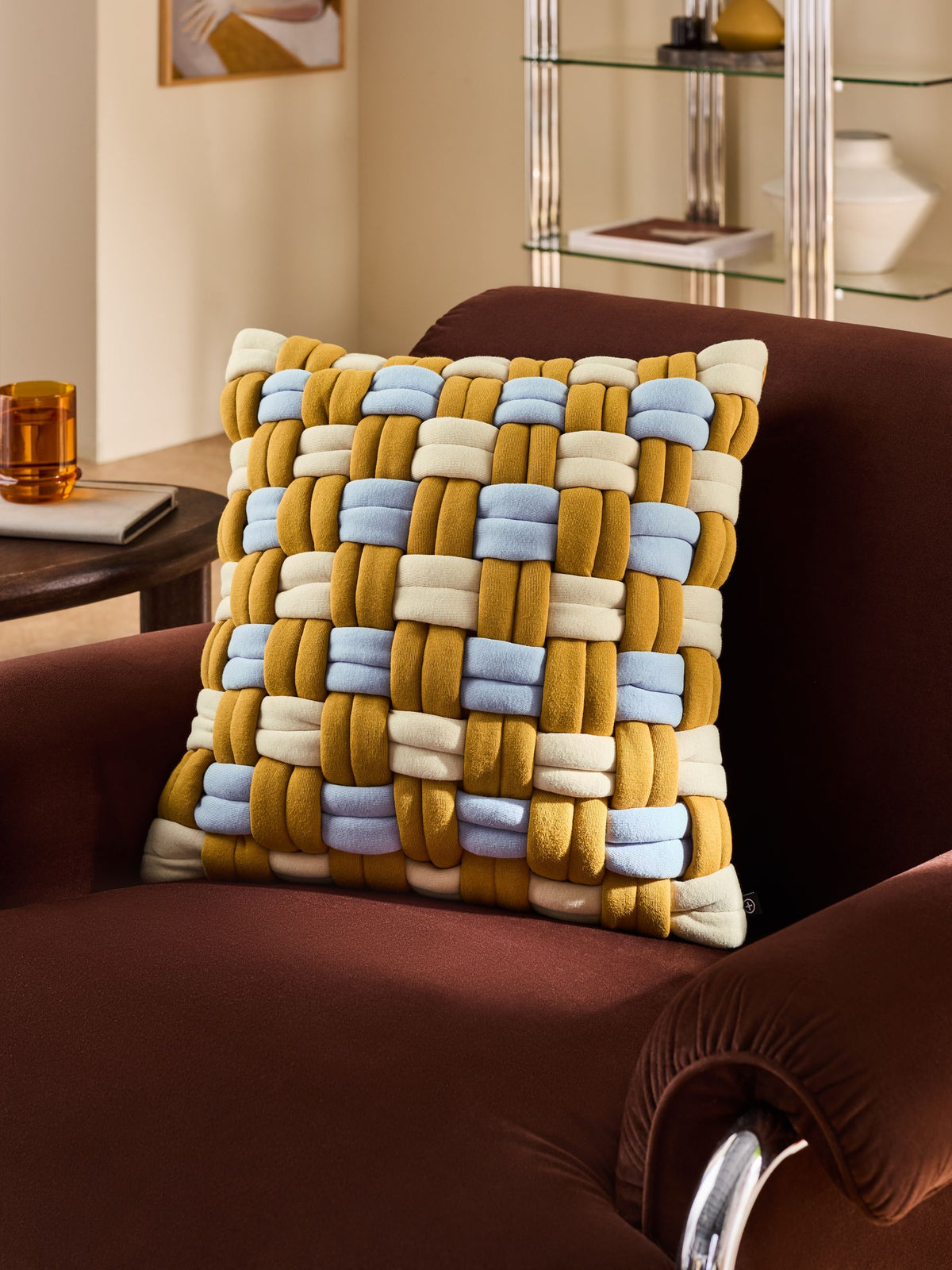 MADE.COM Ochre Morven Lattice Jersey Cushion