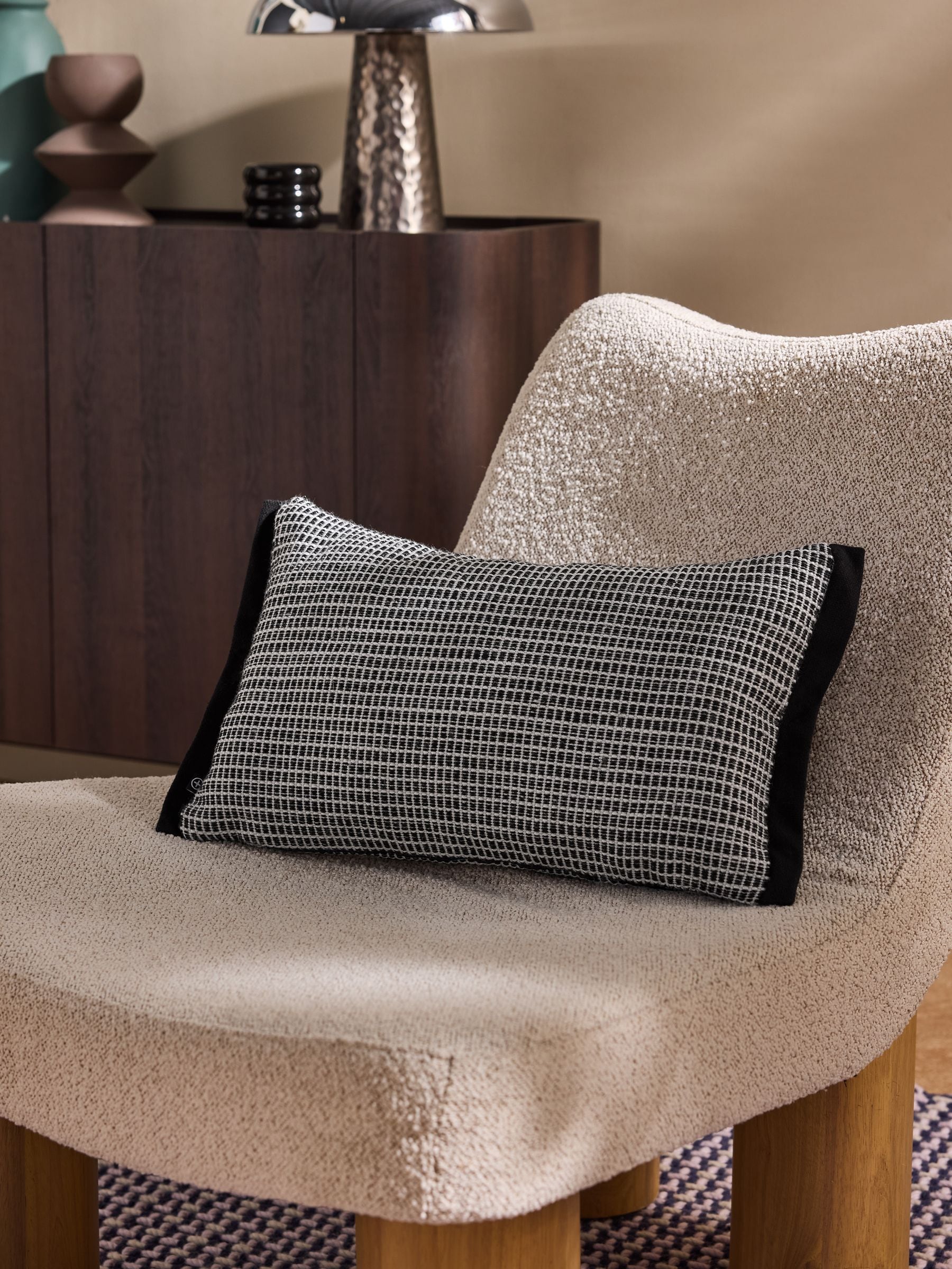MADE.COM Black Cady Woven Textured Cushion