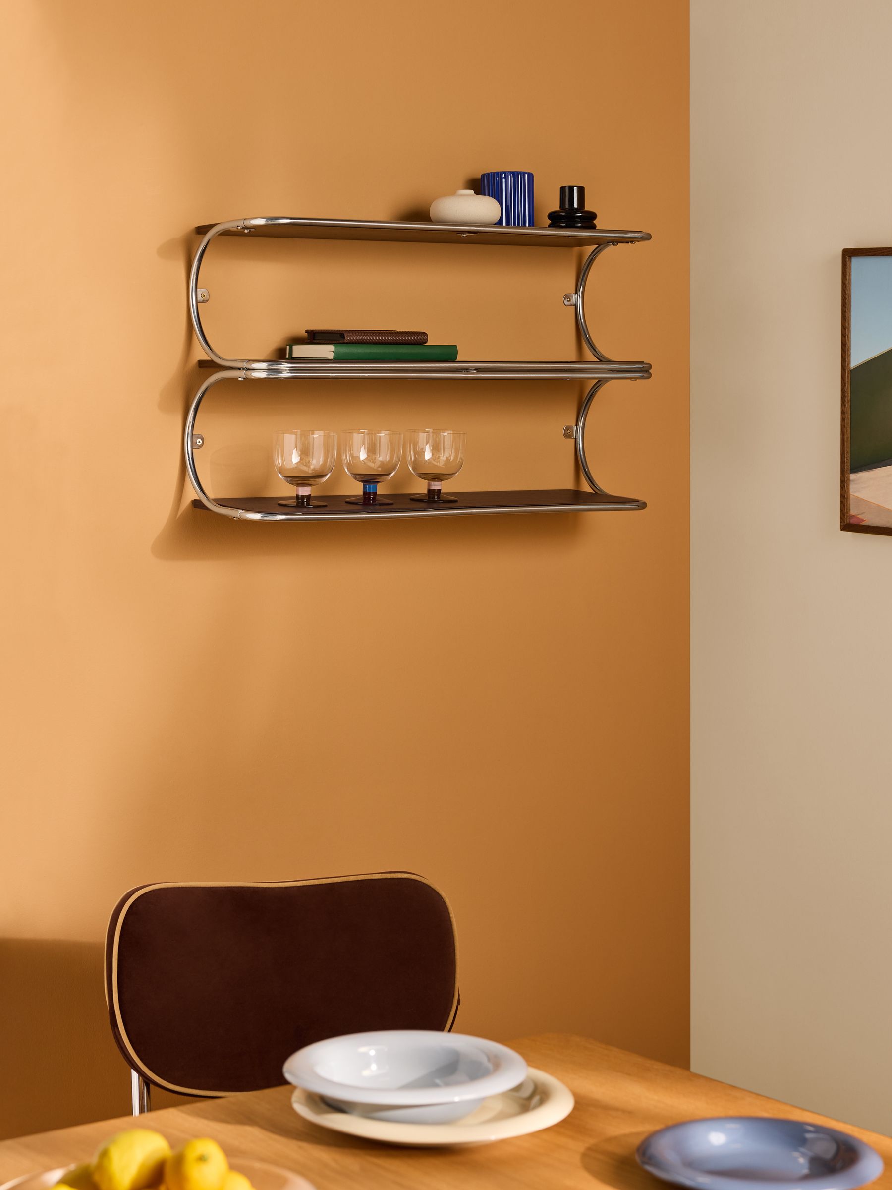 MADE.COM Chrome and Dark Wood Effect Piper Wall Shelf