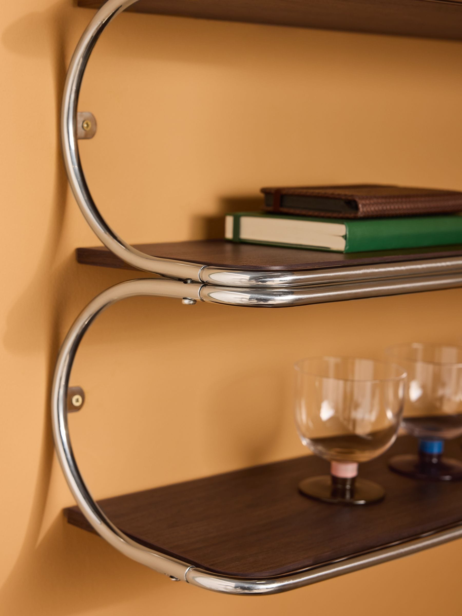 MADE.COM Chrome and Dark Wood Effect Piper Wall Shelf