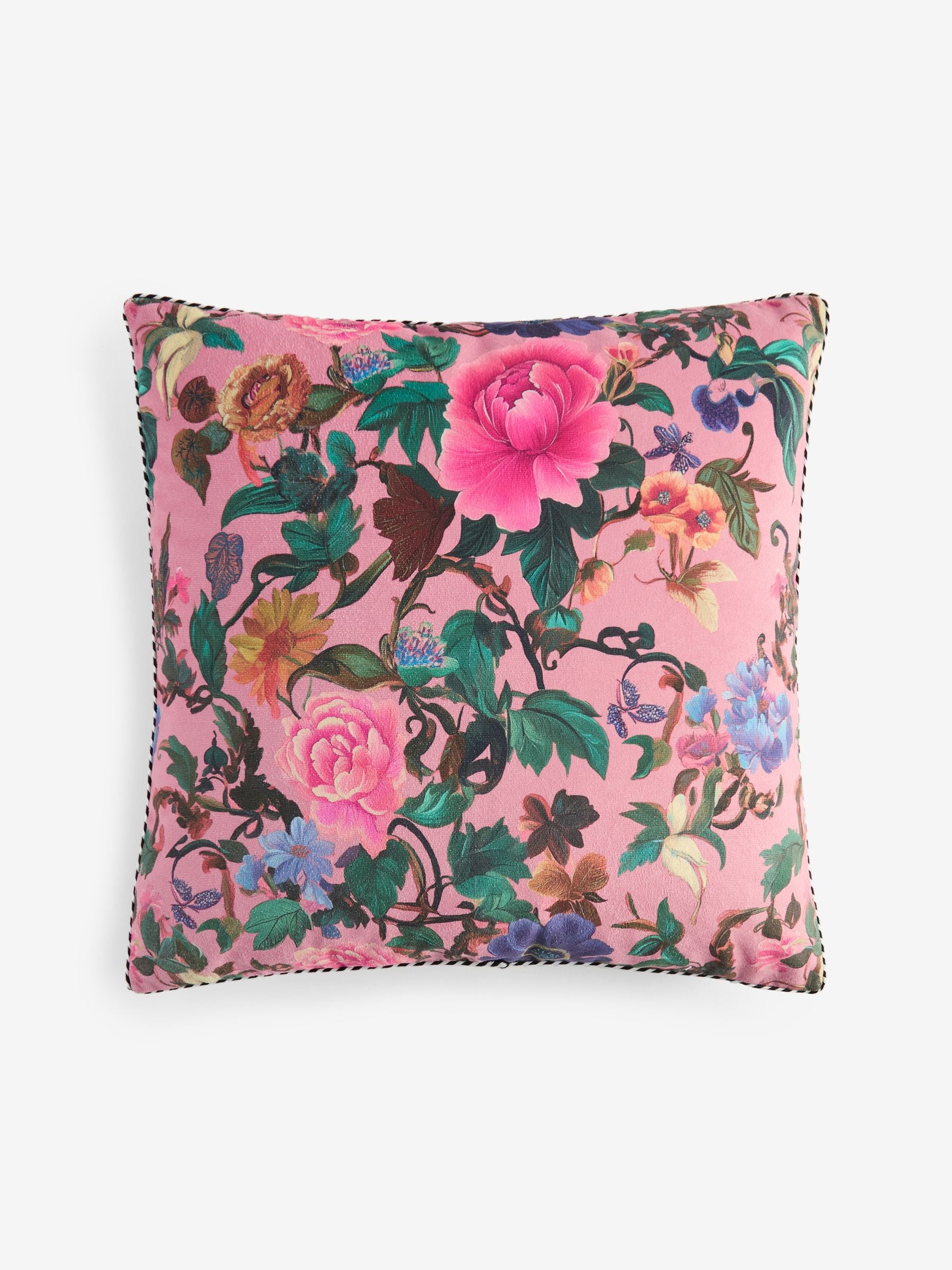 Velvet cushion maximalist floral print 50cm, imported from the UK