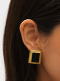 Gold Tone Jet Enamel Earrings with Post and Bullet Back